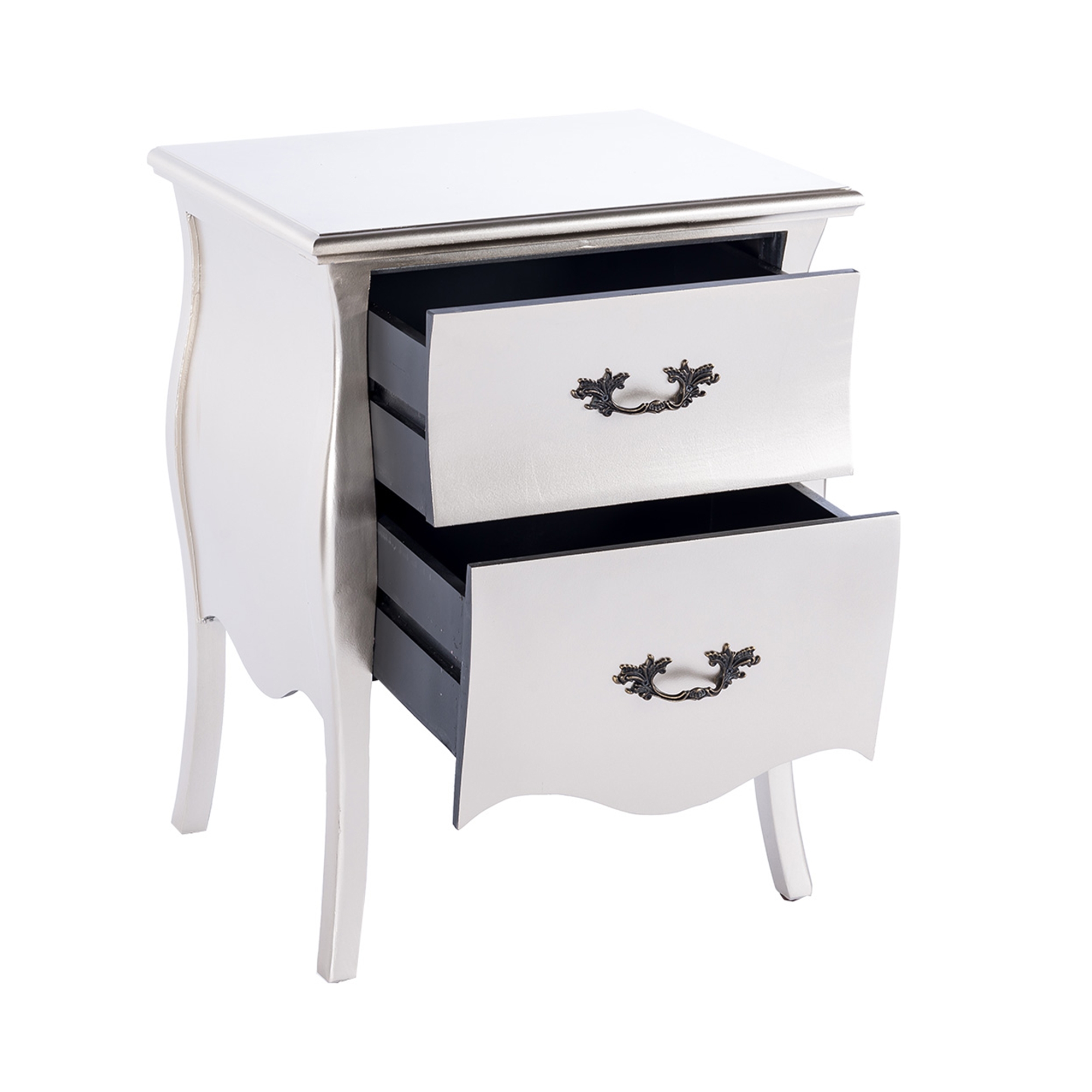 Boudoir Bombé Bedside Table - Silver