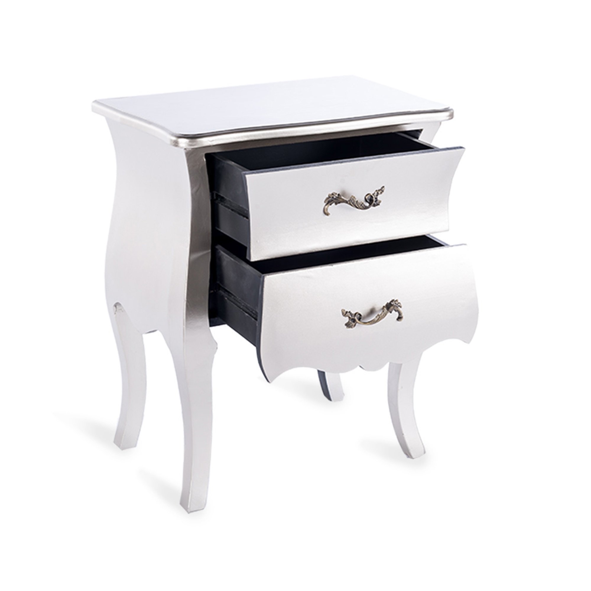 Boudoir Bombé Bedside Table - Silver
