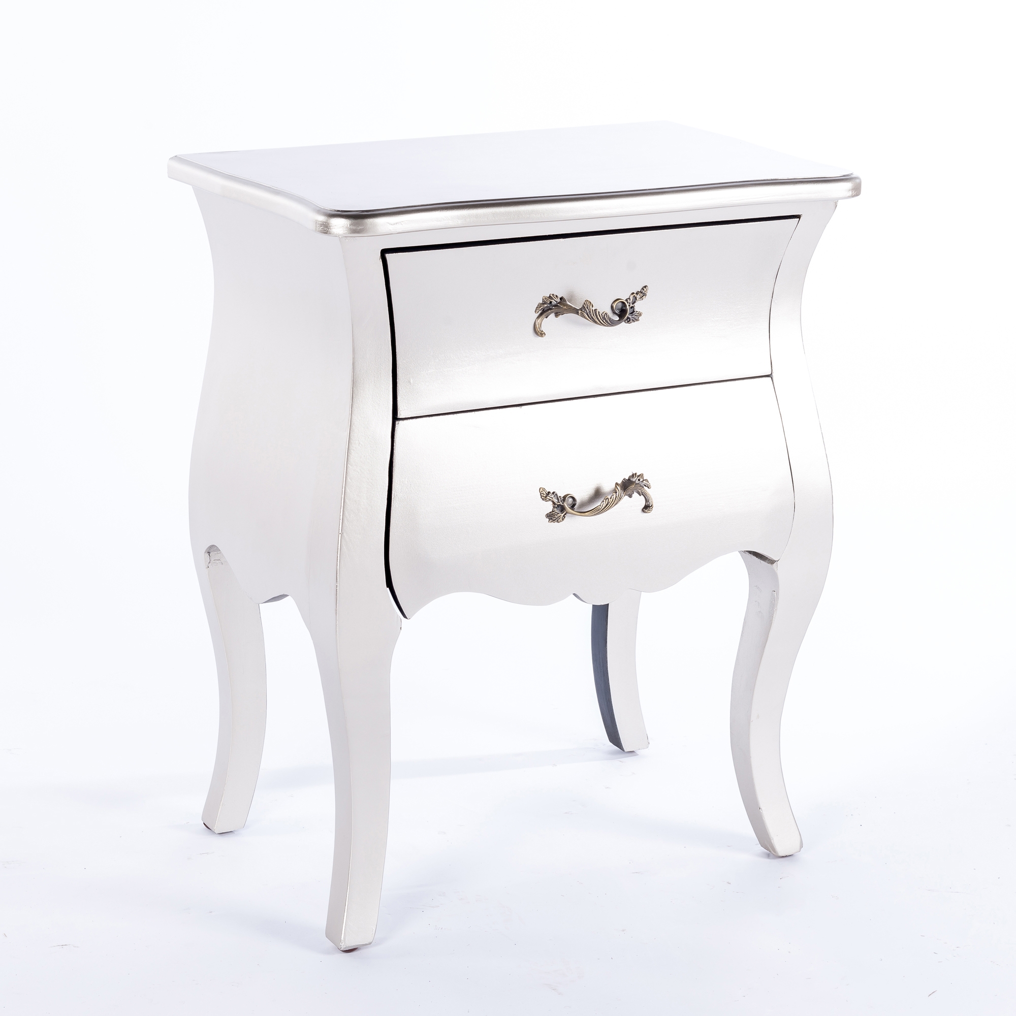 Boudoir Bombé Bedside Table - Silver