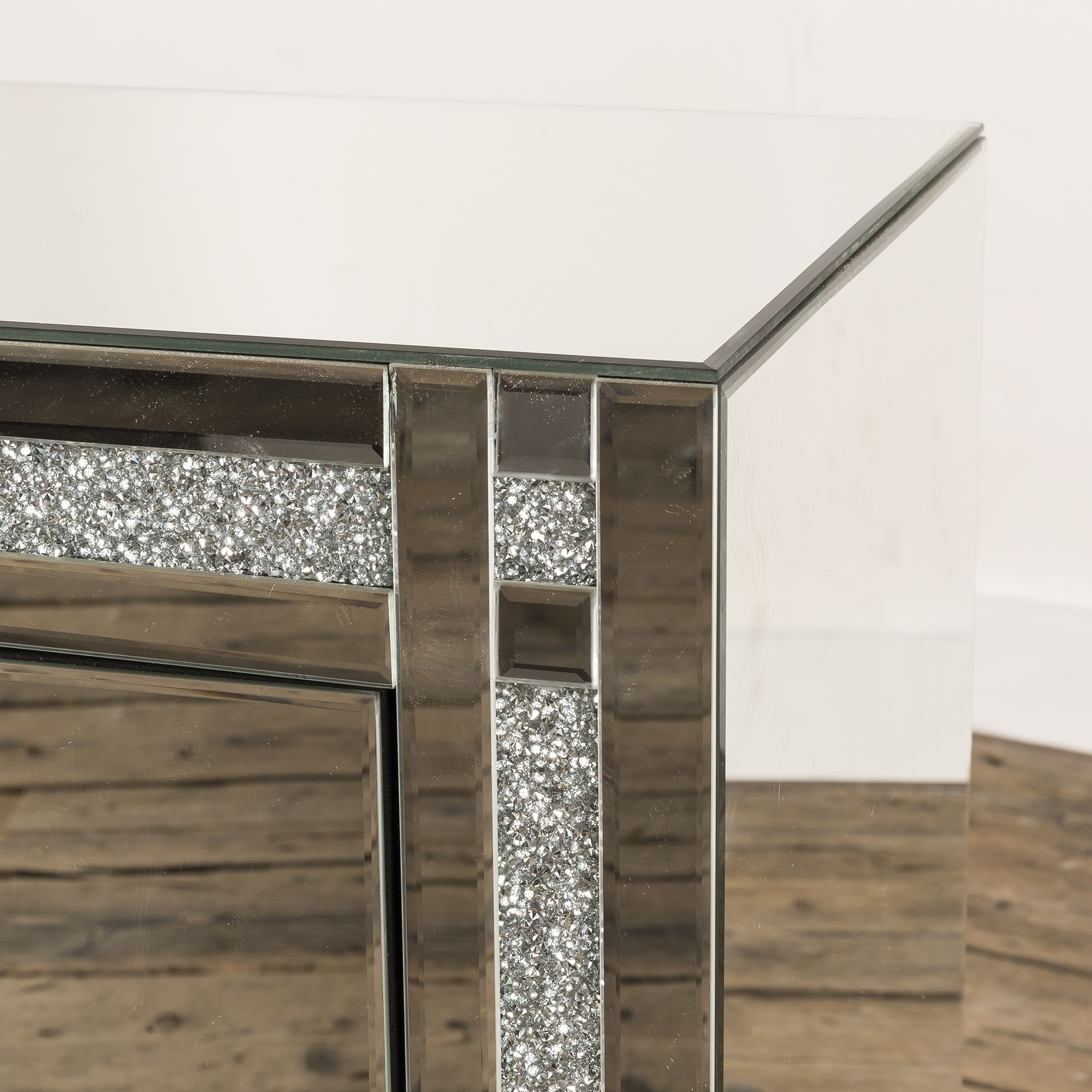 Crushed Diamond Mirrored Bedside Table 
