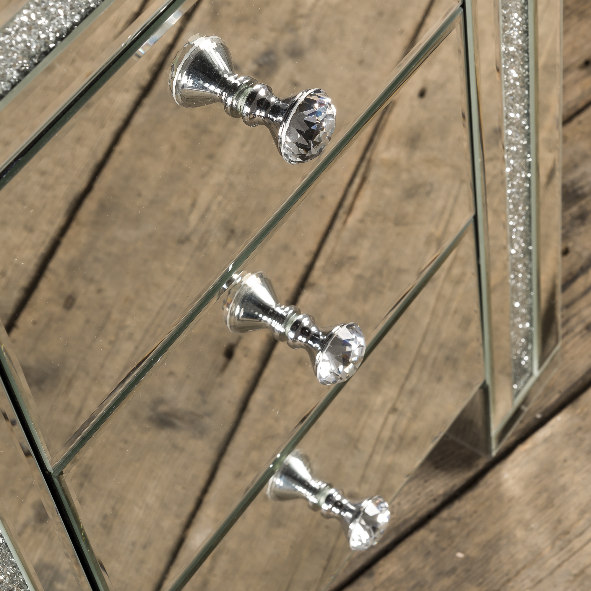 Crushed Diamond Mirrored Bedside Table 