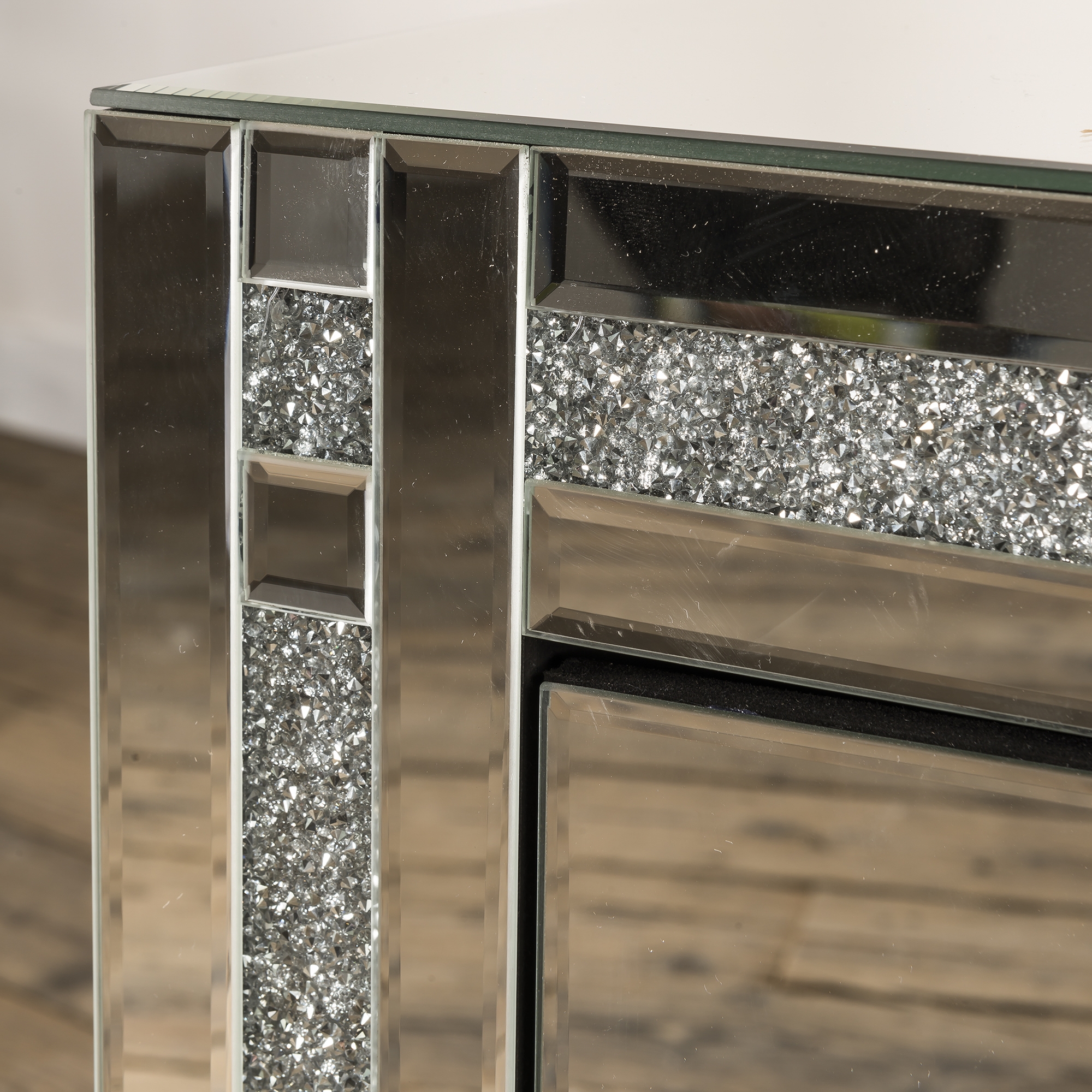 Crushed Diamond Mirrored Bedside Table 