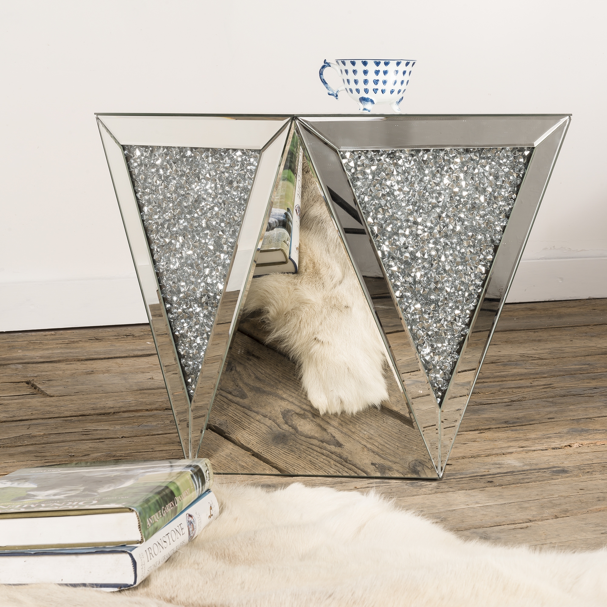 Crushed Diamond Mirrored Occasional Side Table 