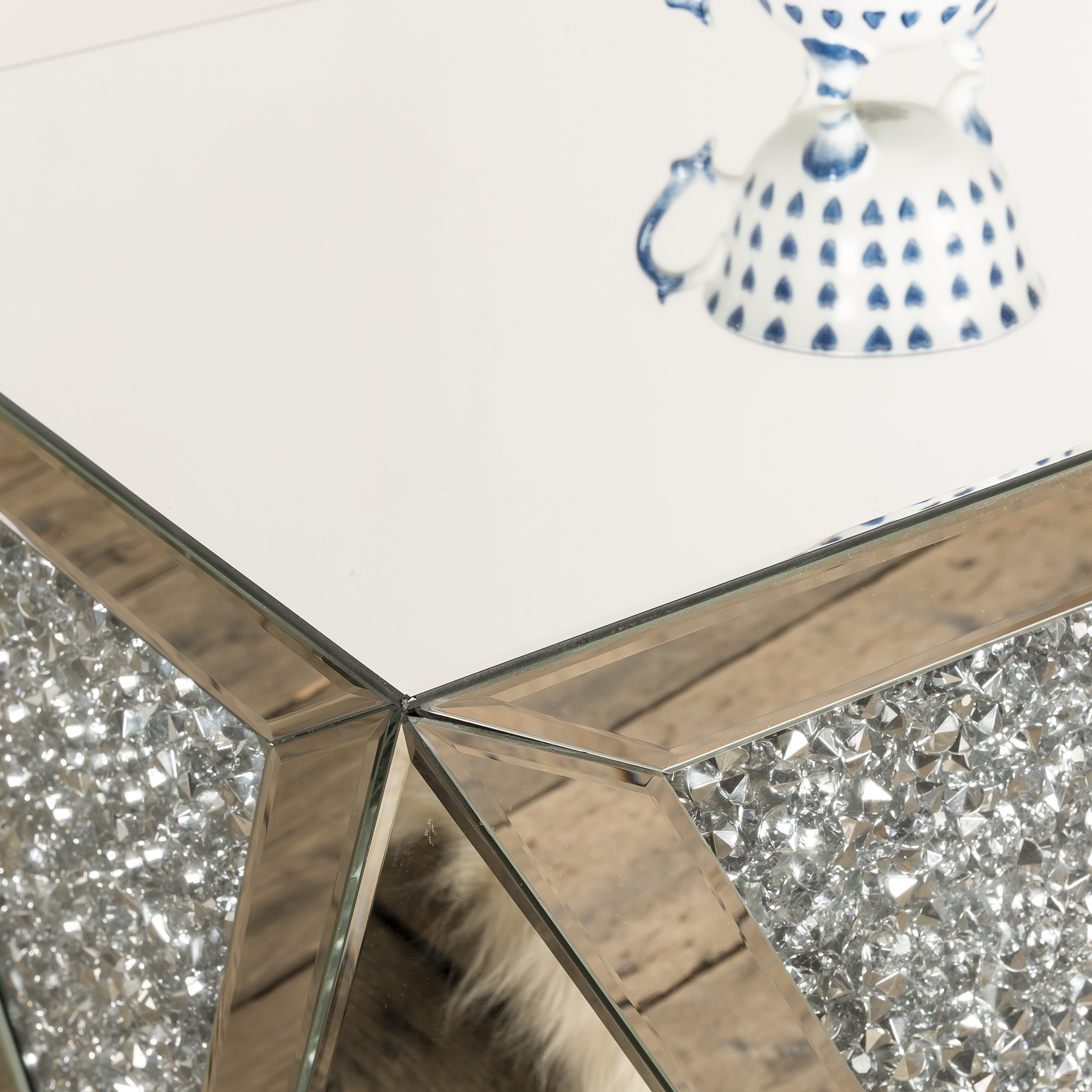 Crushed Diamond Mirrored Occasional Side Table 