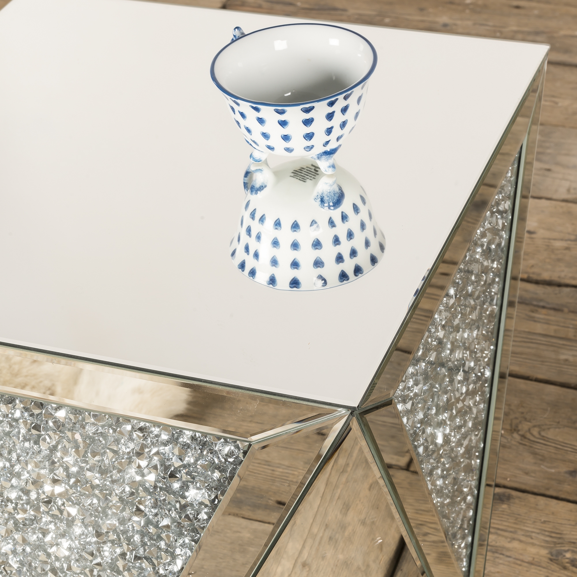 Crushed Diamond Mirrored Occasional Side Table 