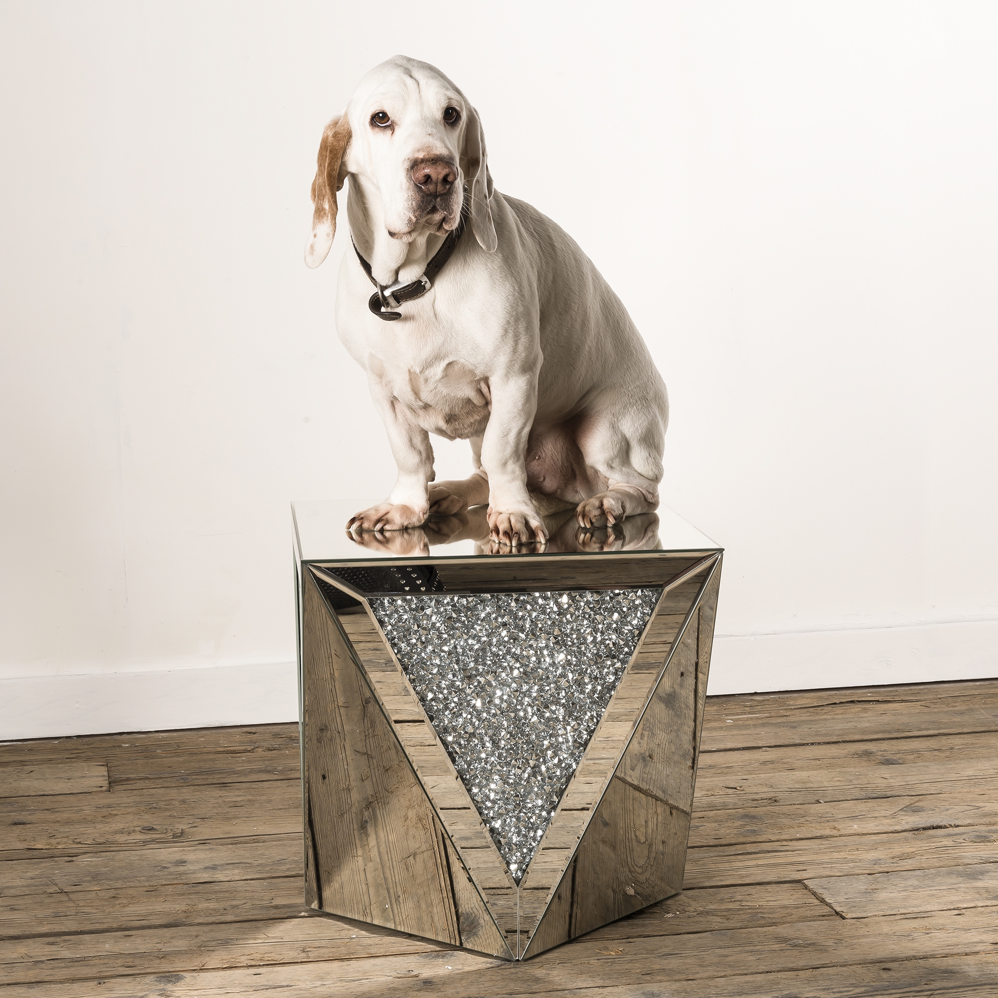 Crushed Diamond Mirrored Occasional Side Table 