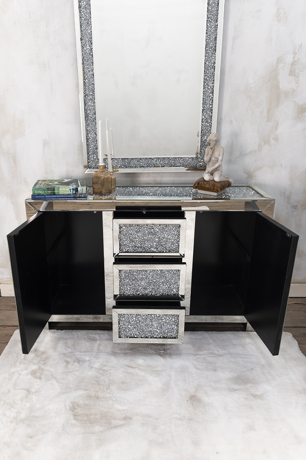 Venetian Crushed Diamond Mirrored Sideboard - EXTRA PACKING