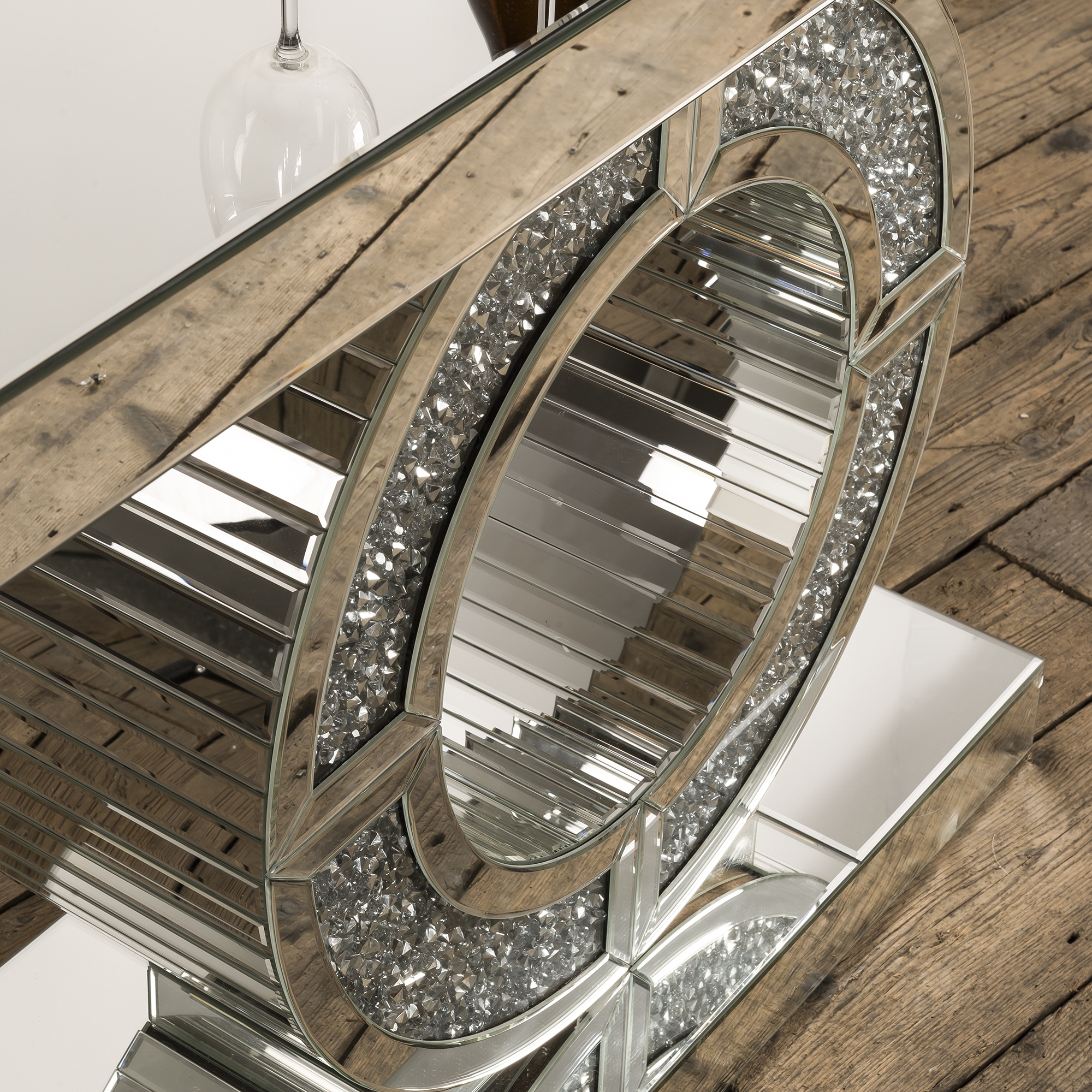 Crushed Diamond Mirrored Console Table