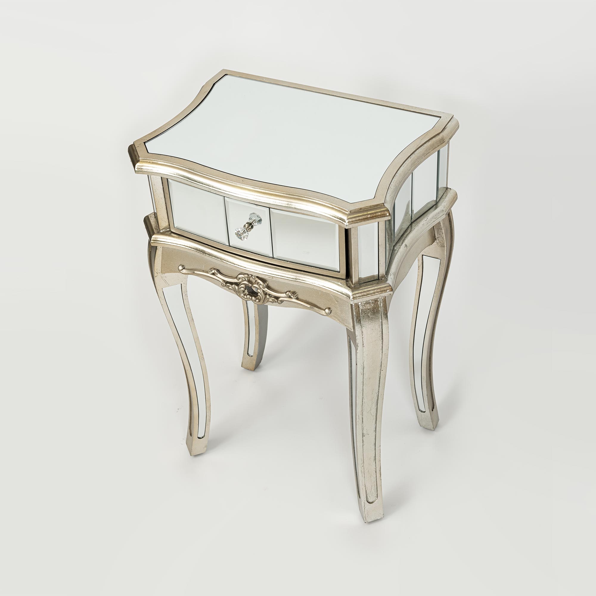 Annabelle Mirrored Bedside Table - Champagne Silver Gilt Leaf