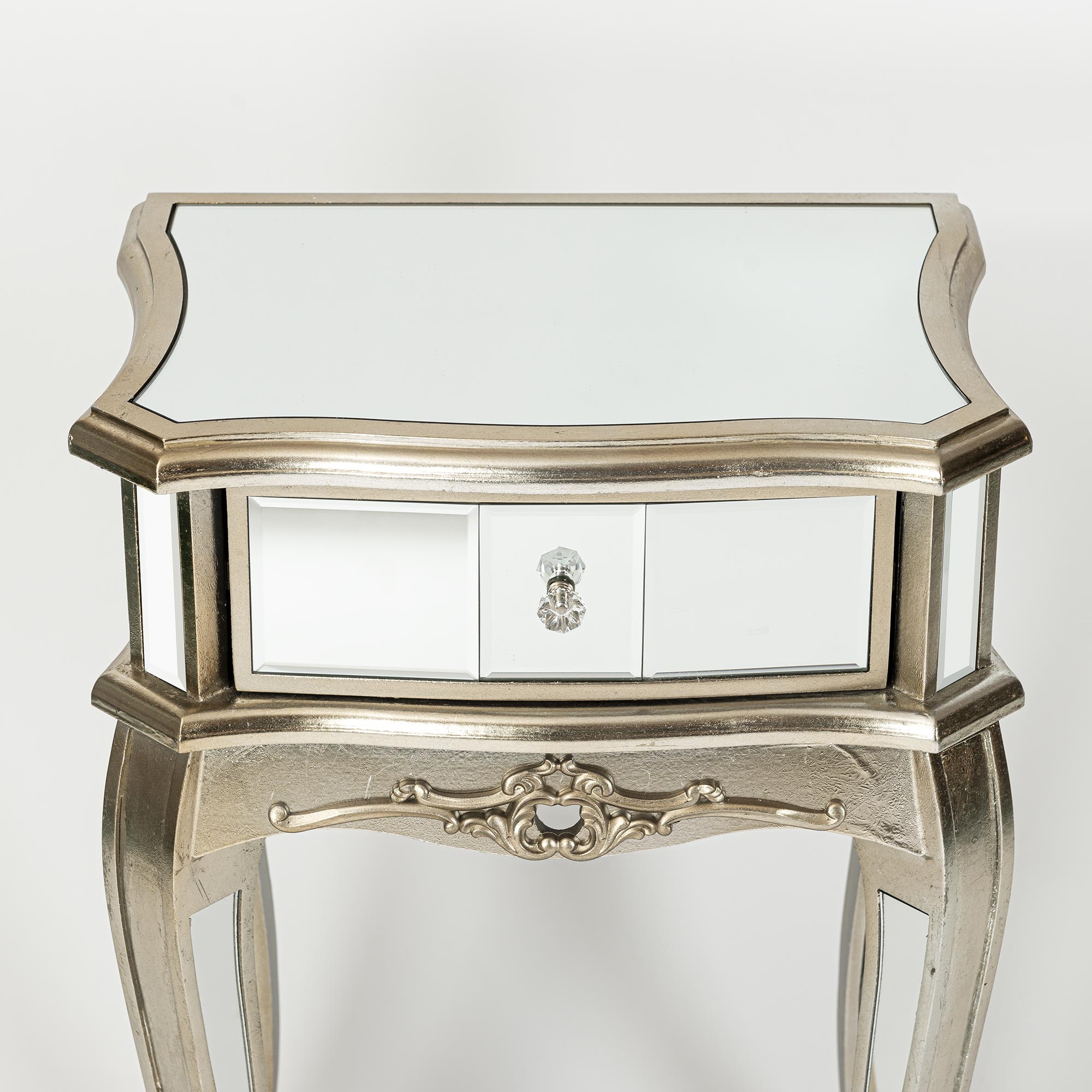Annabelle Mirrored Bedside Table - Champagne Silver Gilt Leaf
