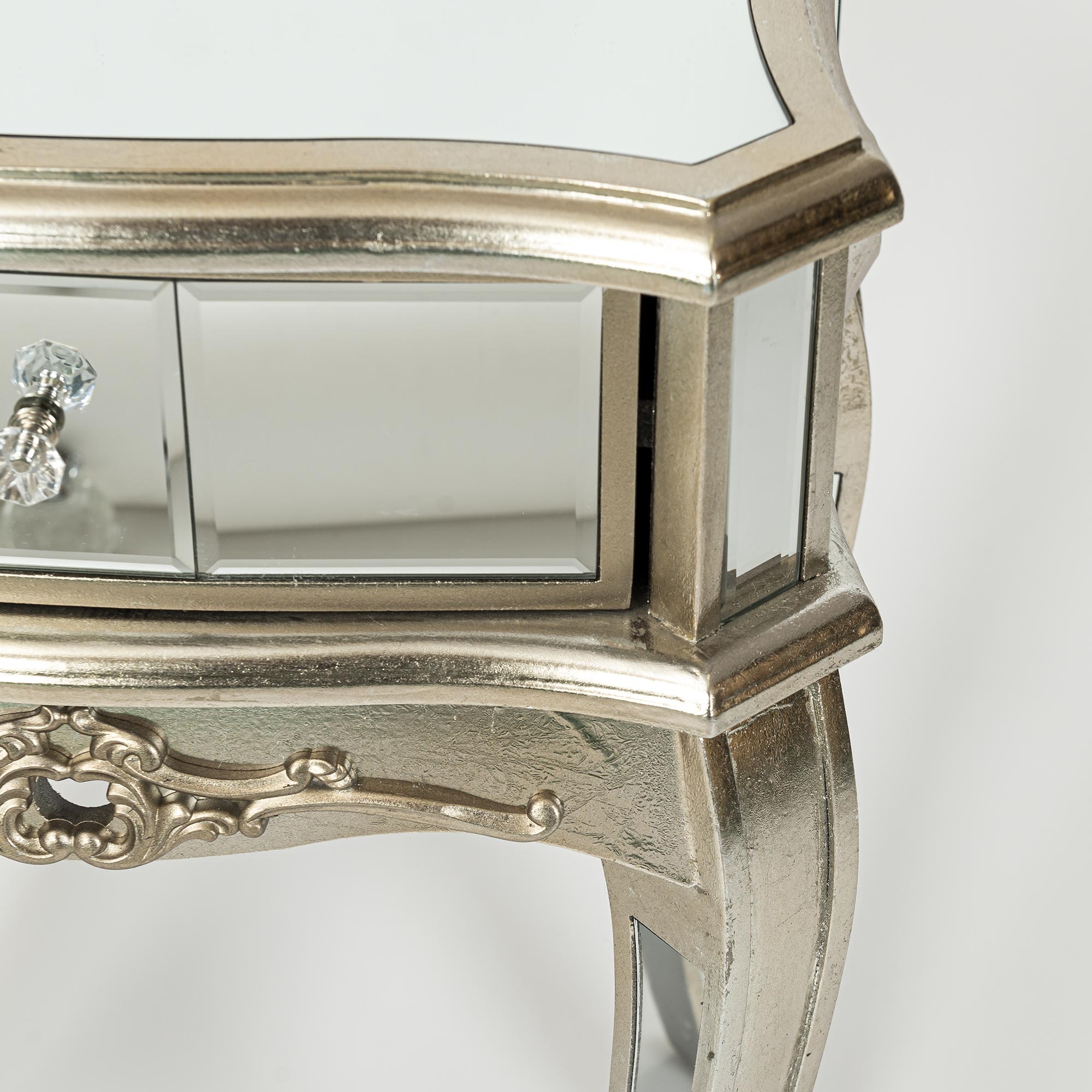 Annabelle Mirrored Bedside Table - Champagne Silver Gilt Leaf