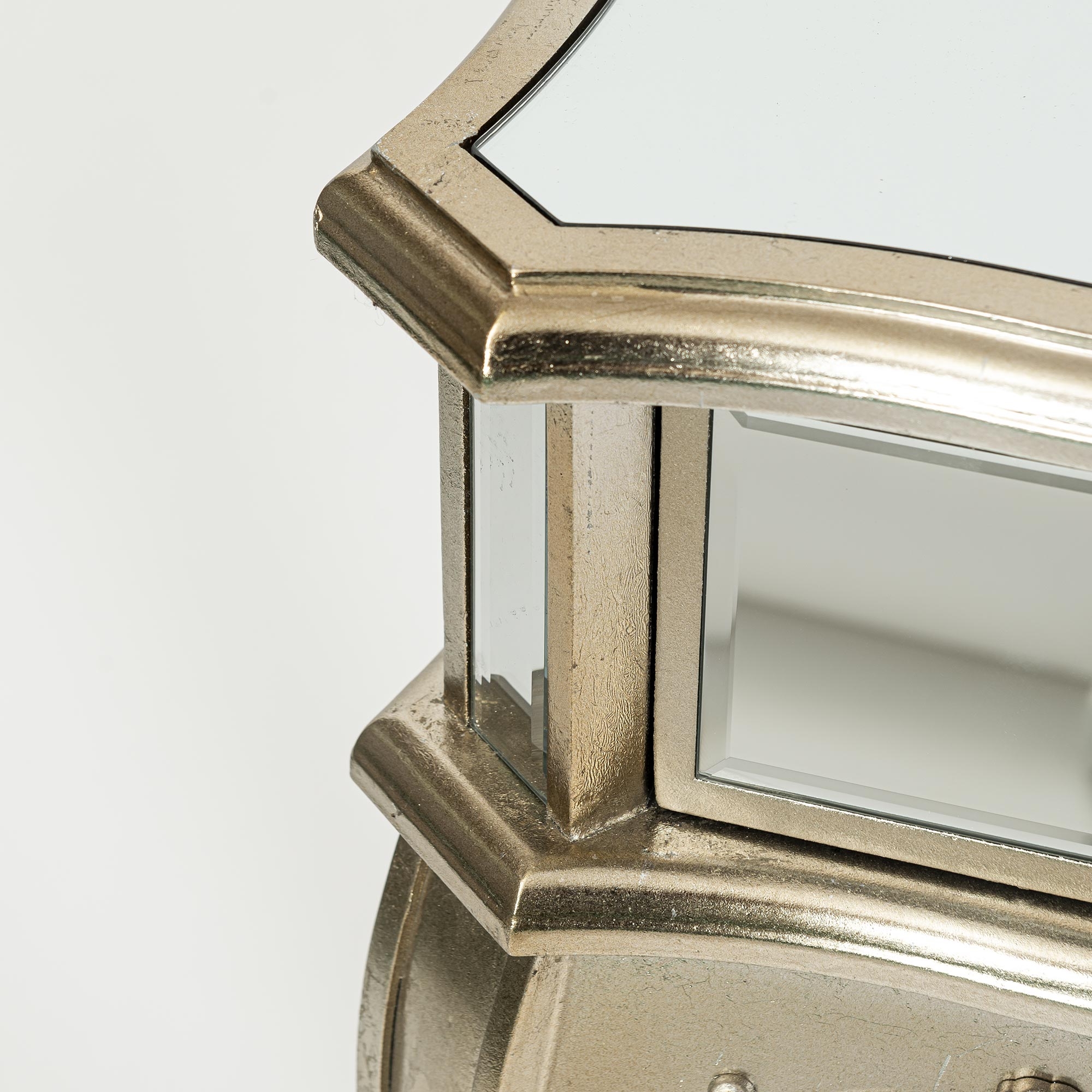 Annabelle Mirrored Bedside Table - Champagne Silver Gilt Leaf