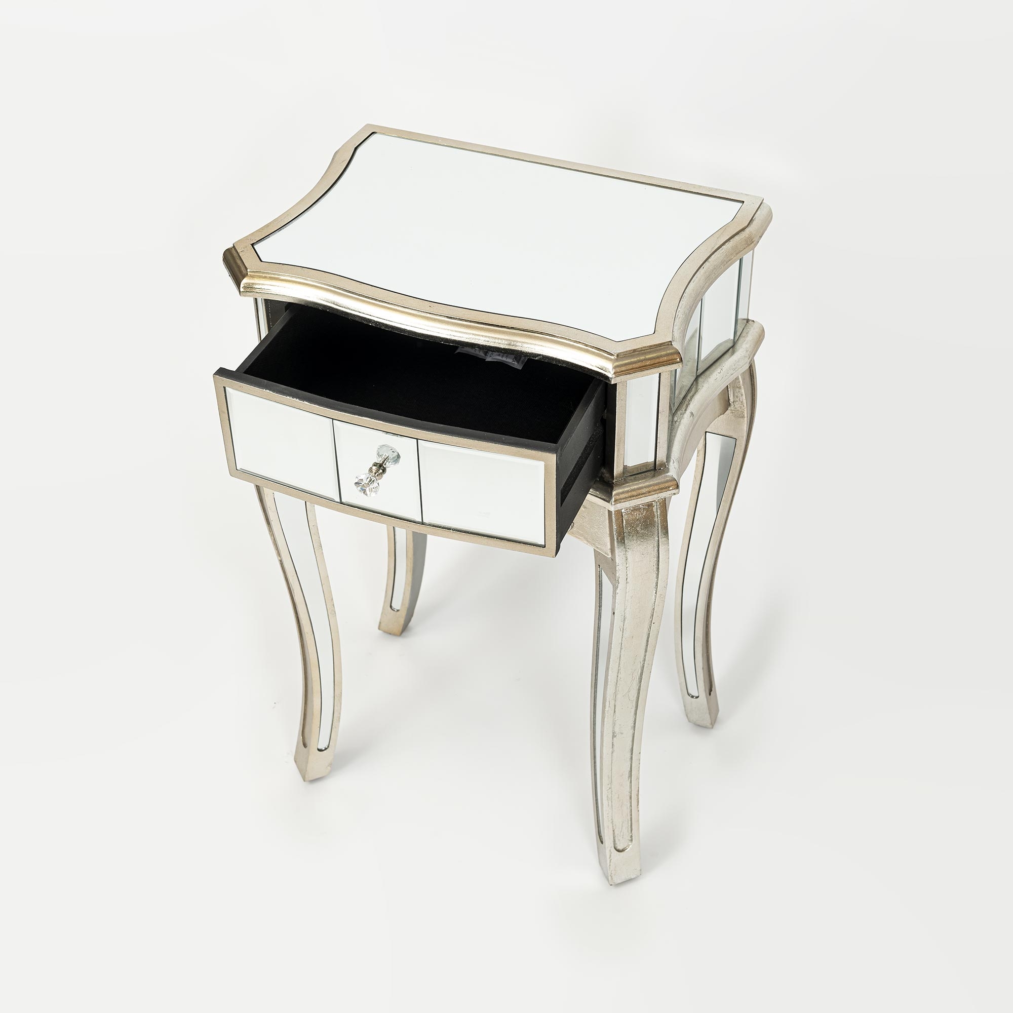 Annabelle Mirrored Bedside Table - Champagne Silver Gilt Leaf