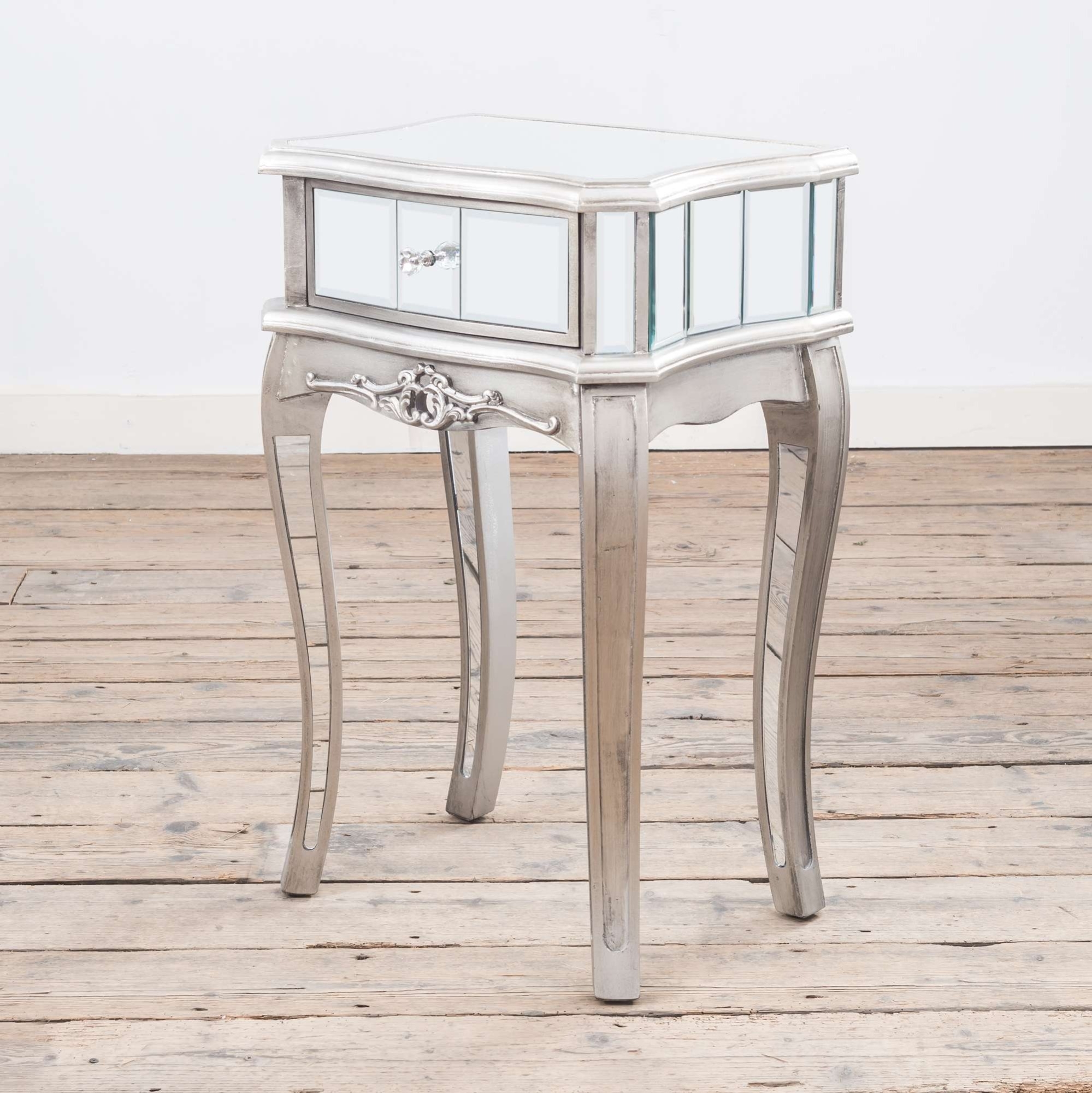 Annabelle Mirrored Bedside Table - Antique Silver