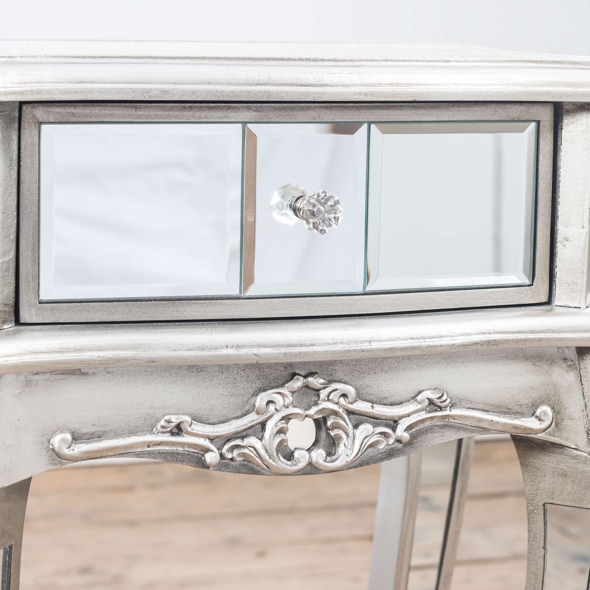 Annabelle Mirrored Bedside Table - Antique Silver