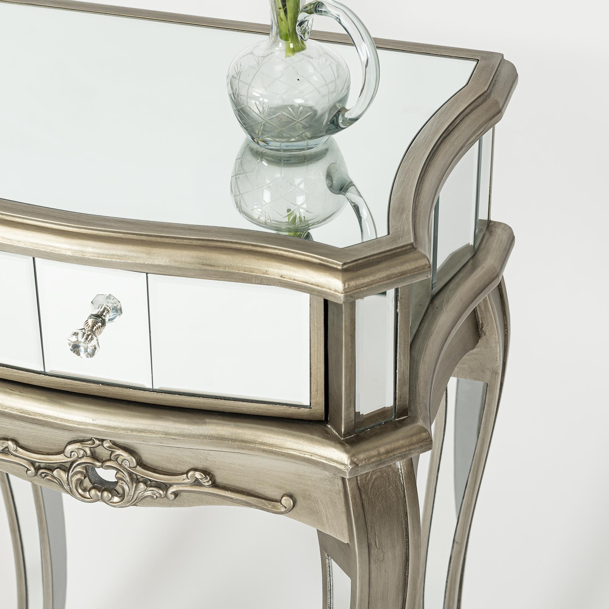 Annabelle Mirrored Bedside Table - Antique Silver