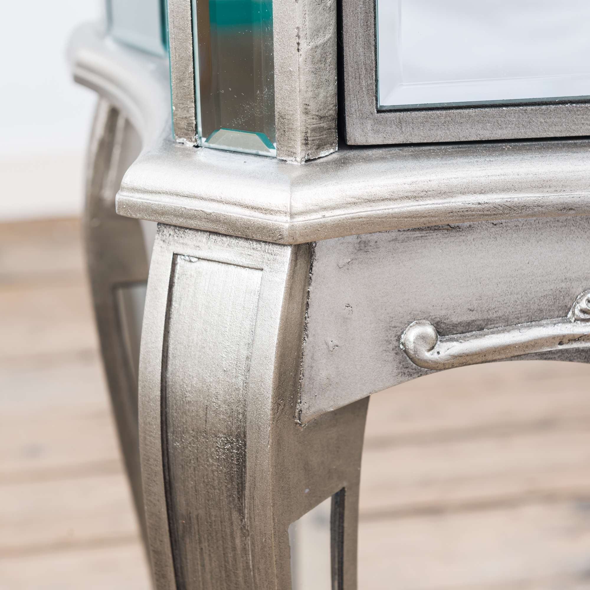 Annabelle Mirrored Bedside Table - Antique Silver