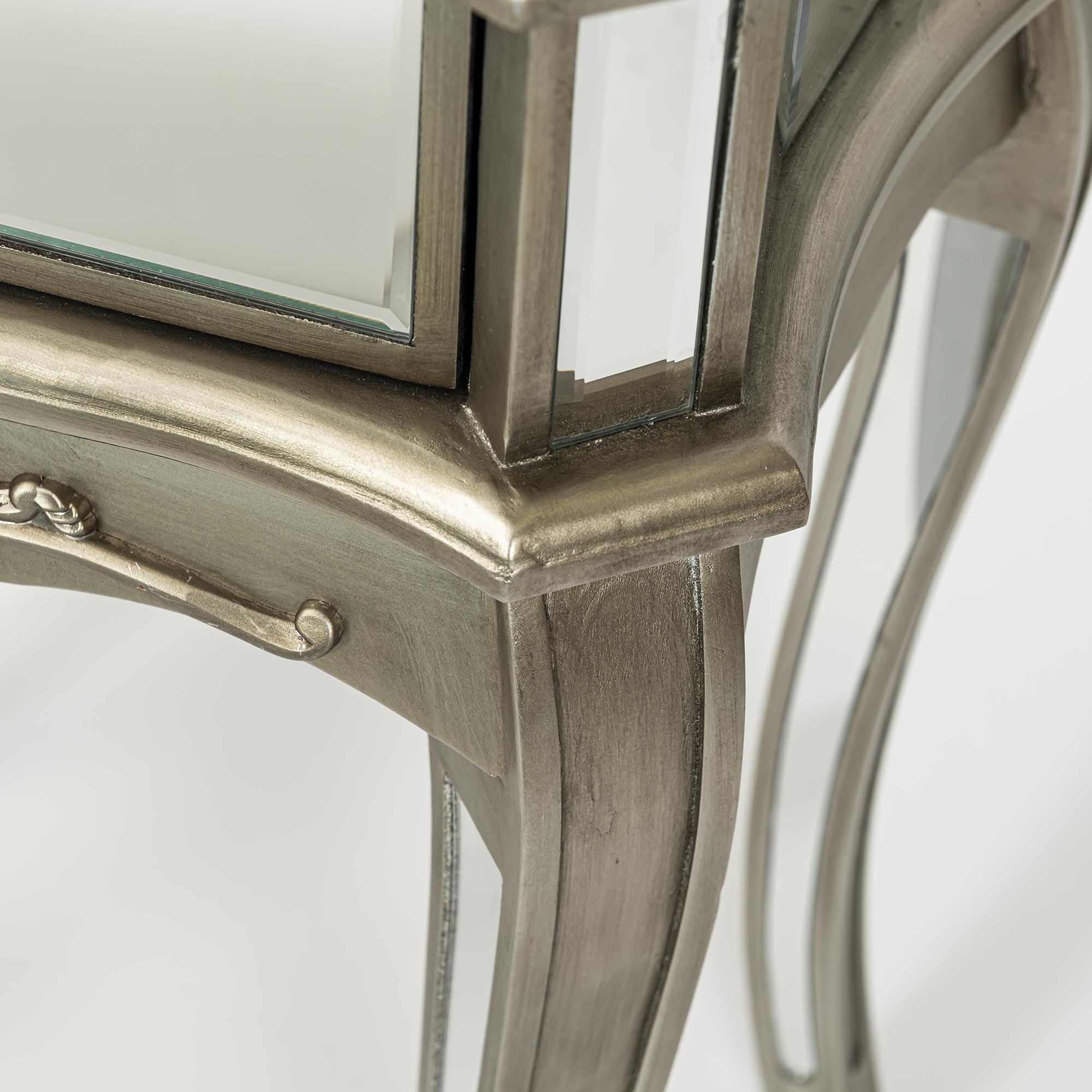 Annabelle Mirrored Bedside Table - Antique Silver