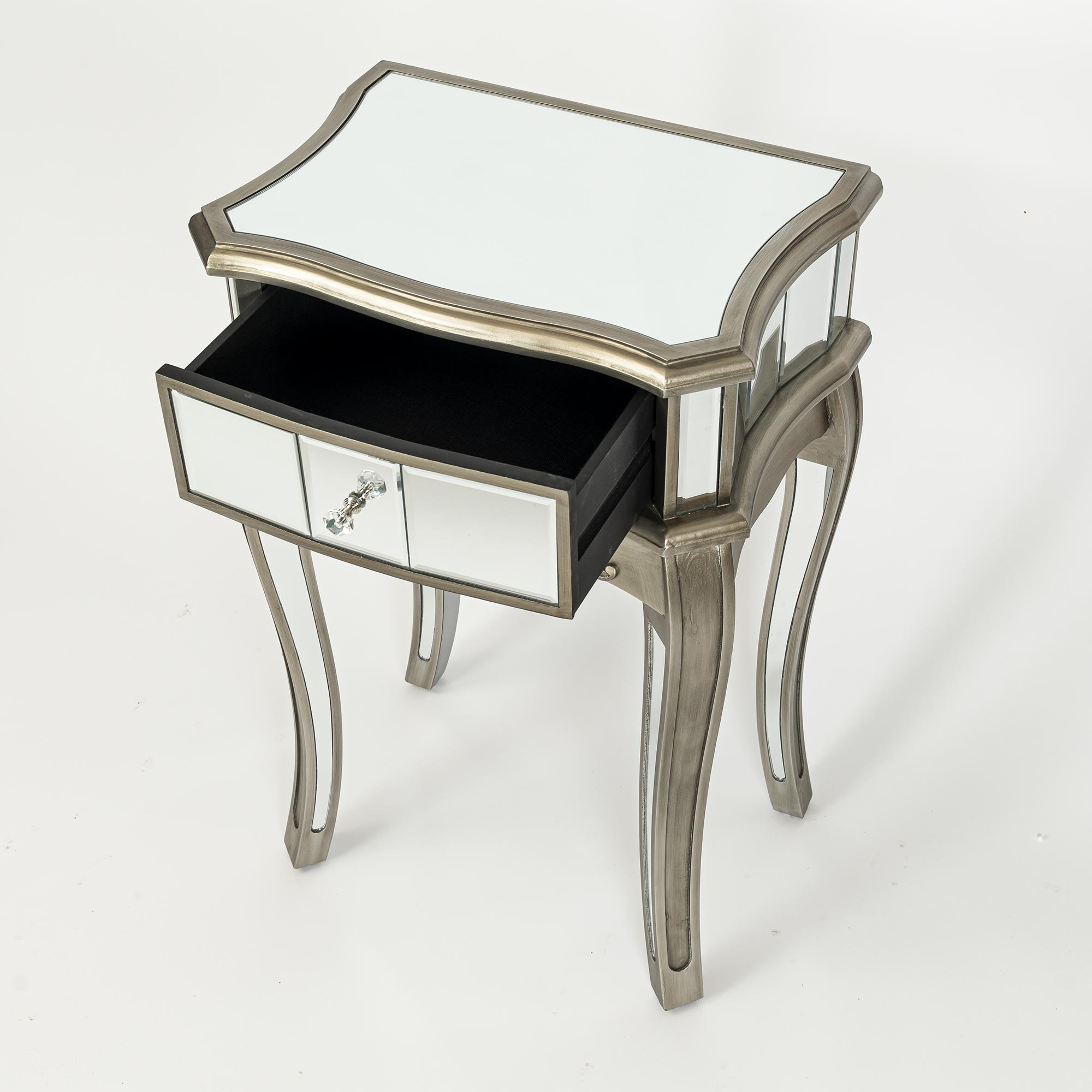 Annabelle Mirrored Bedside Table - Antique Silver
