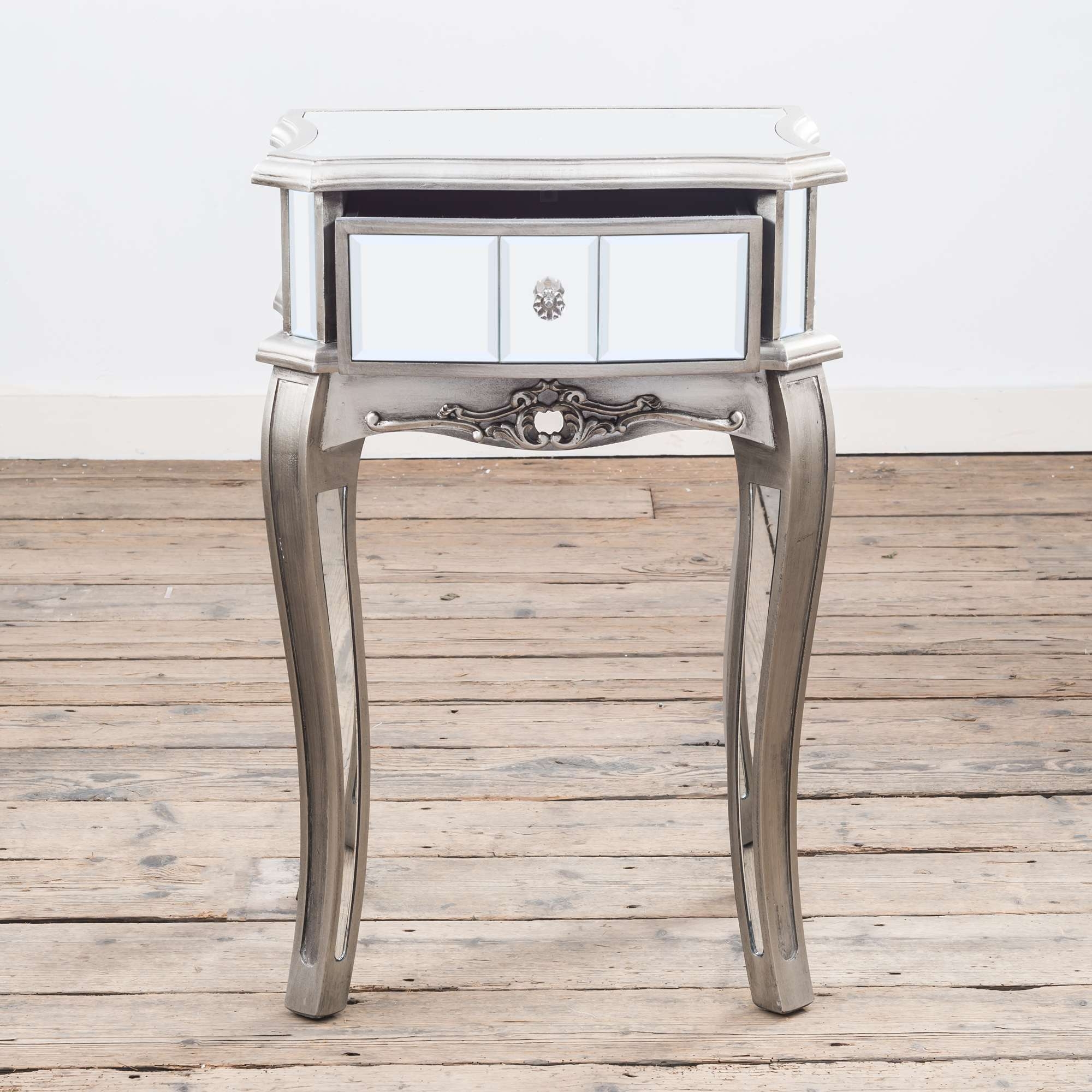 Annabelle Mirrored Bedside Table - Antique Silver