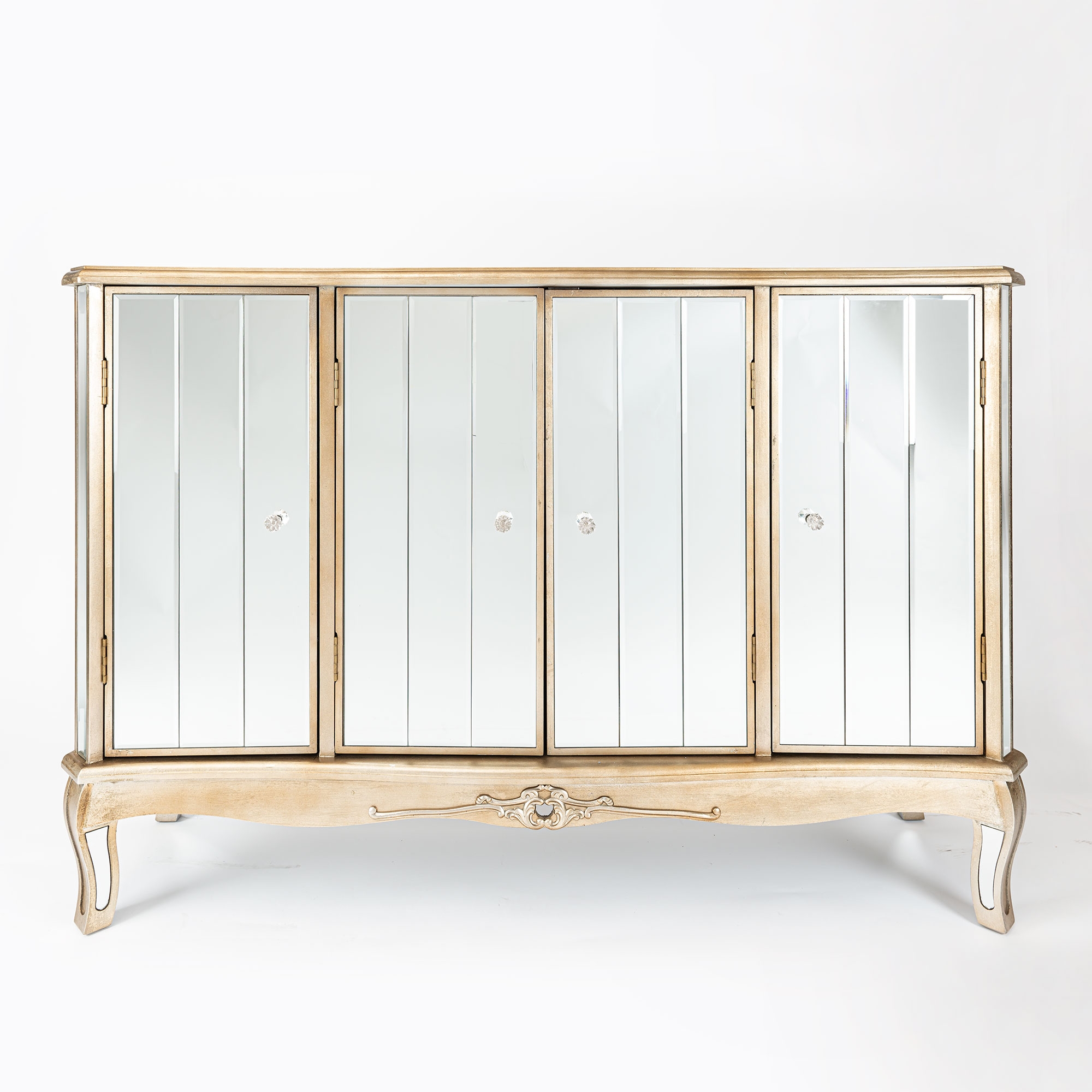 Annabelle Mirrored Sideboard Cabinet - Champagne Silver Gilt Leaf