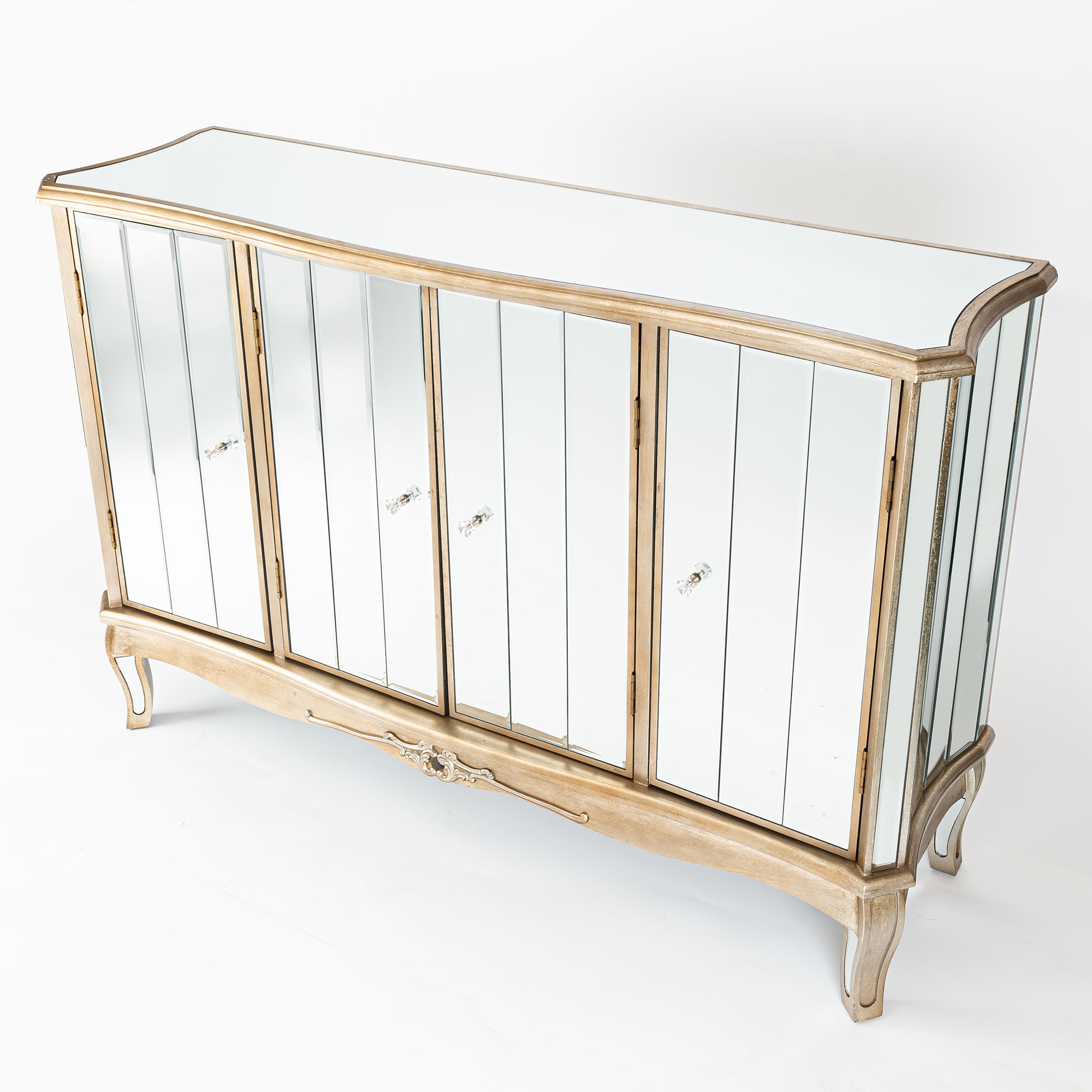 Annabelle Mirrored Sideboard Cabinet - Champagne Silver Gilt Leaf