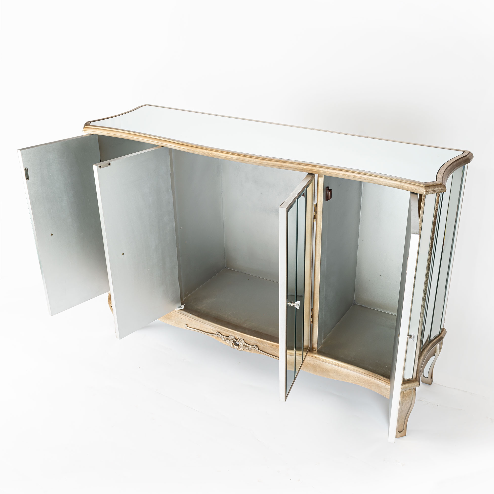Annabelle Mirrored Sideboard Cabinet - Champagne Silver Gilt Leaf