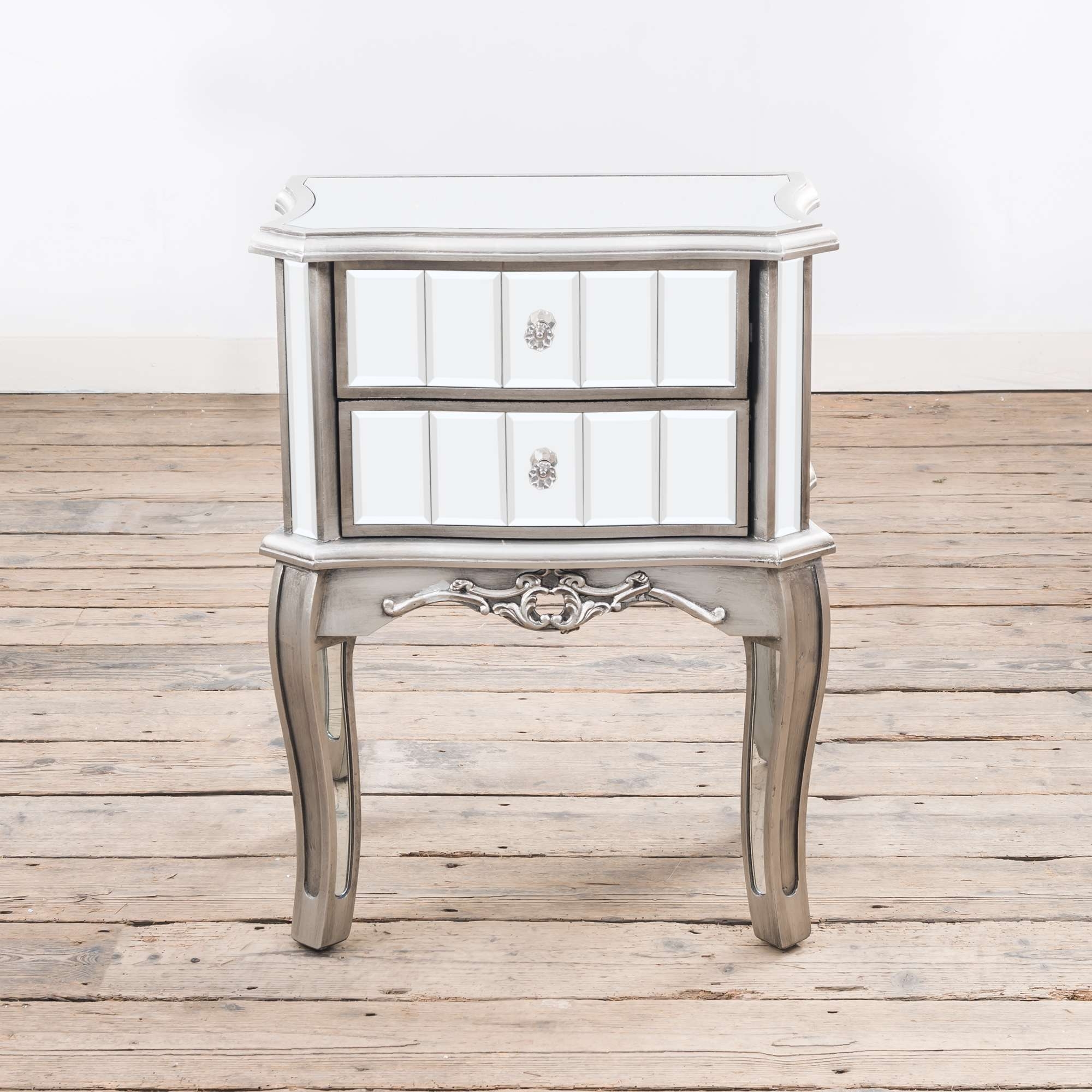 Annabelle Mirrored Bedside Table - Antique Silver