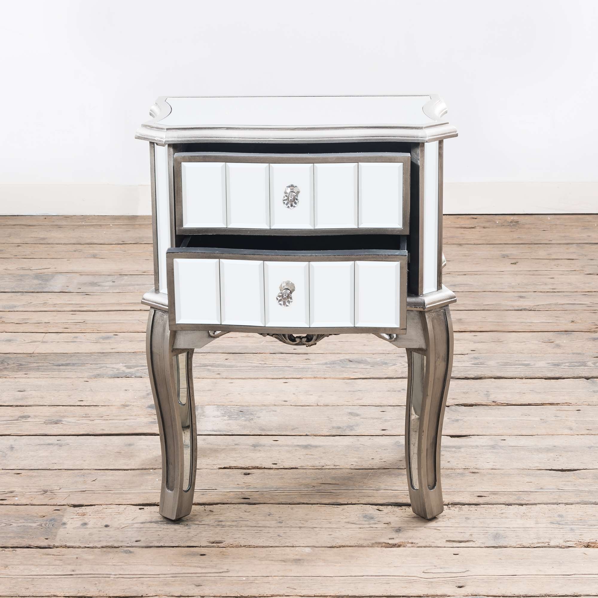 Annabelle Mirrored Bedside Table - Antique Silver