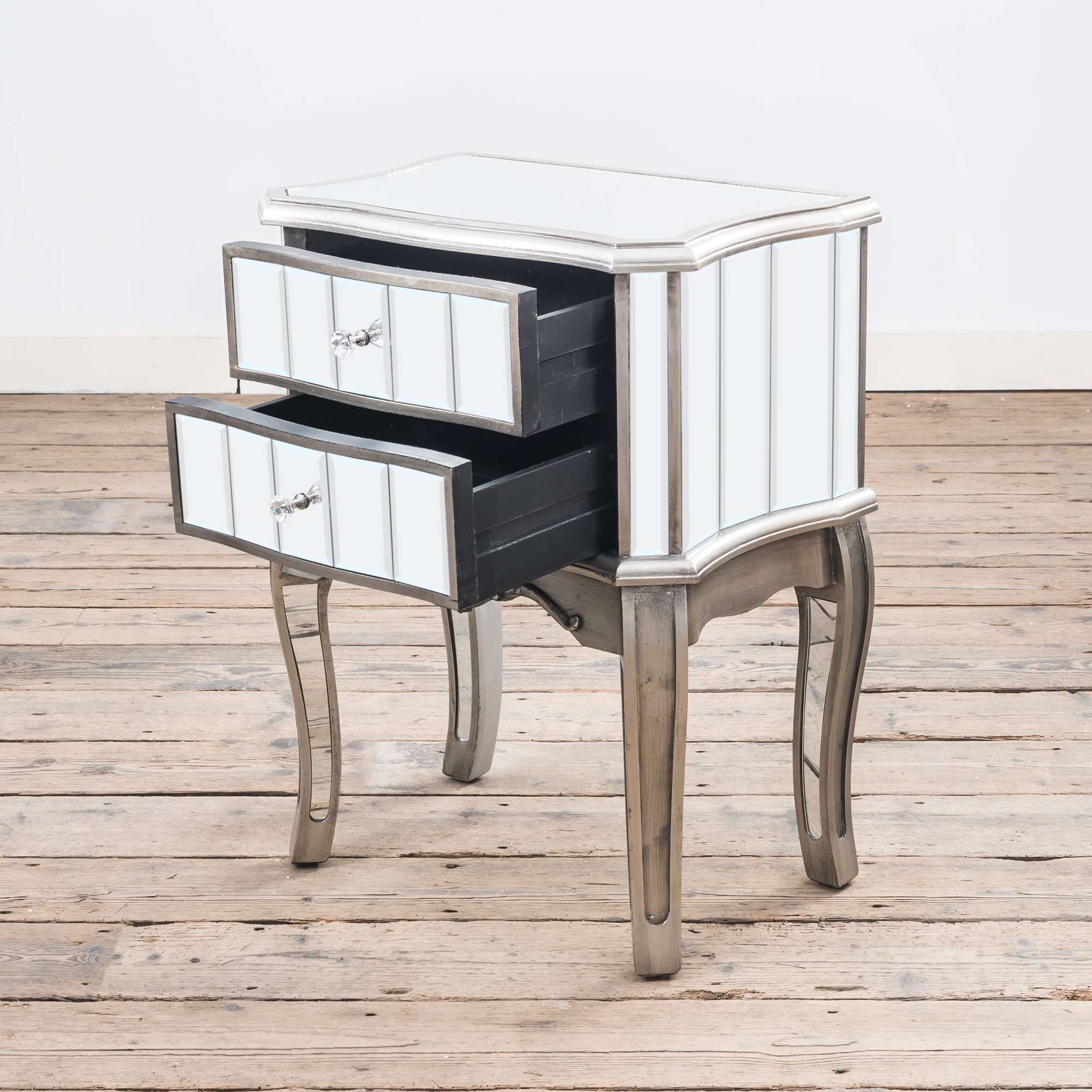 Annabelle Mirrored Bedside Table - Antique Silver