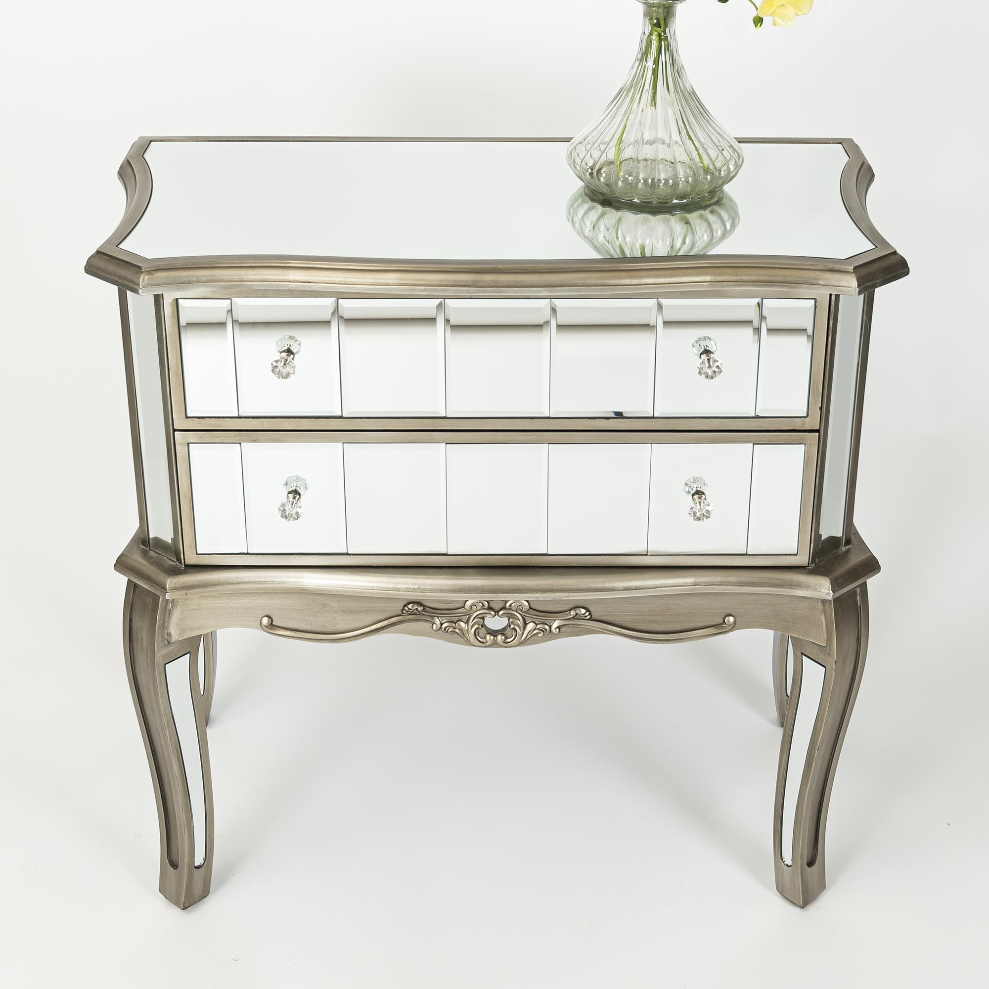 Annabelle Mirrored Chest of Drawers - Antique Silver