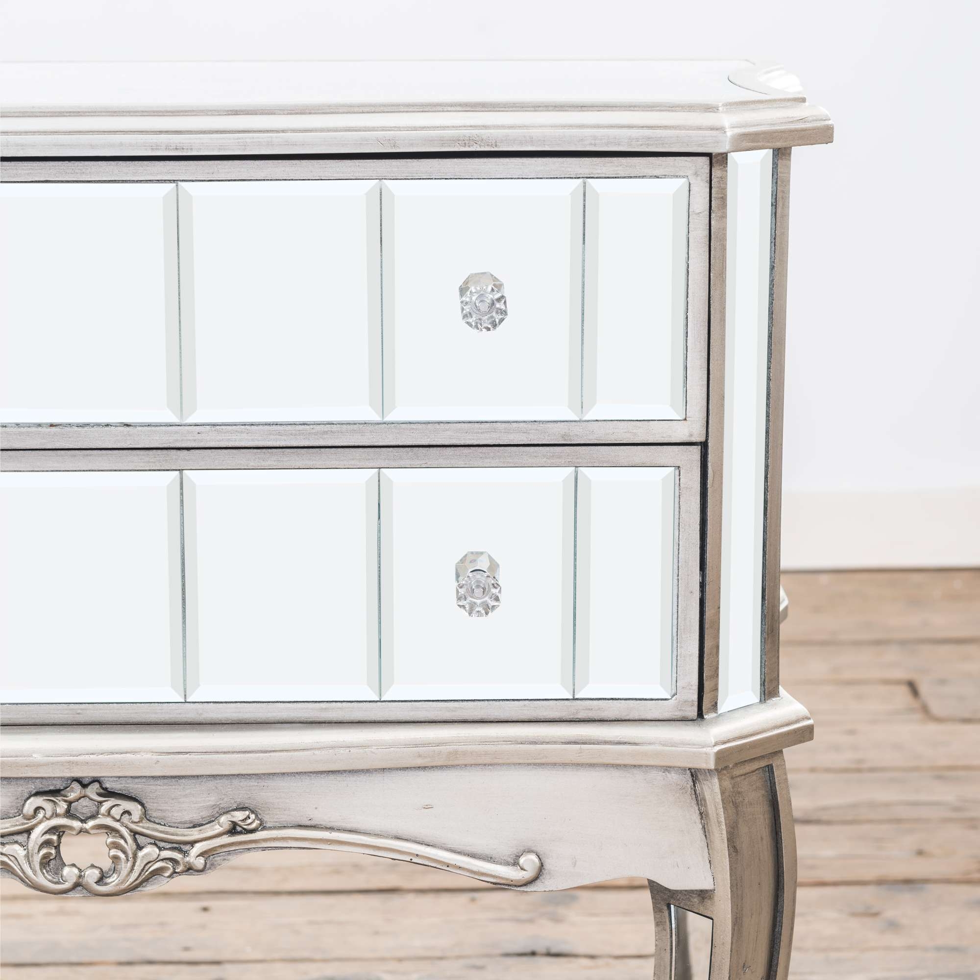 Annabelle Mirrored Chest of Drawers - Antique Silver