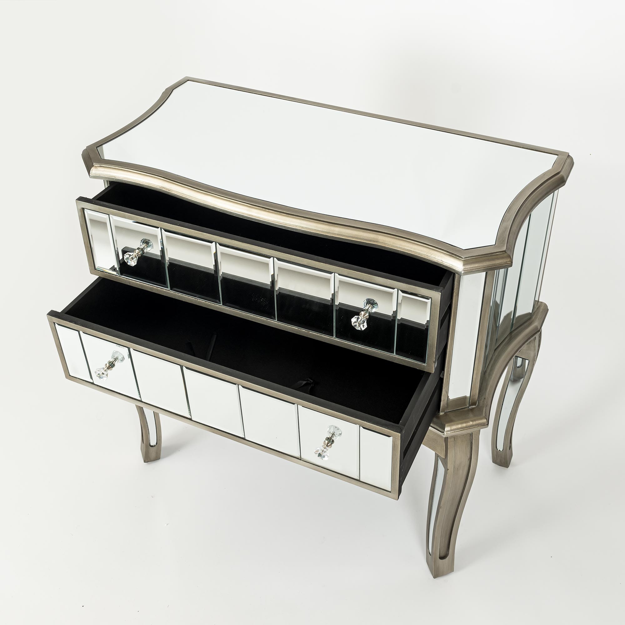 Annabelle Mirrored Chest of Drawers - Antique Silver