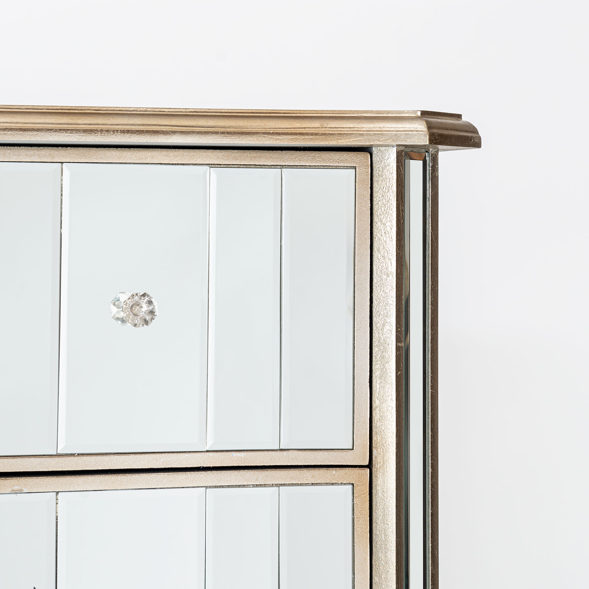  Annabelle Mirrored Chest of Drawers - Champagne Silver Gilt Leaf