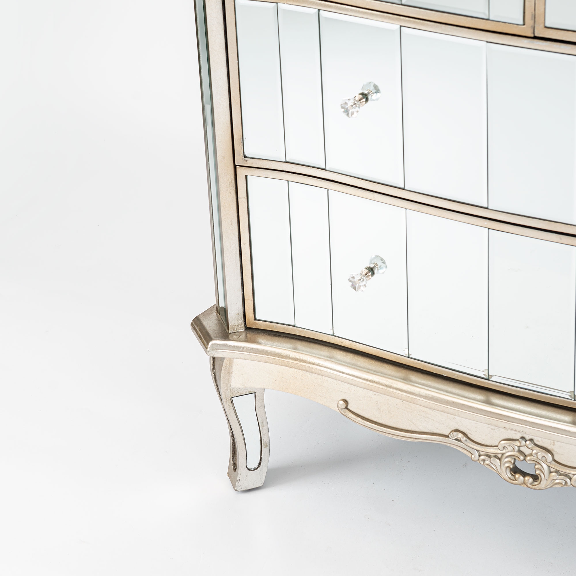  Annabelle Mirrored Chest of Drawers - Champagne Silver Gilt Leaf