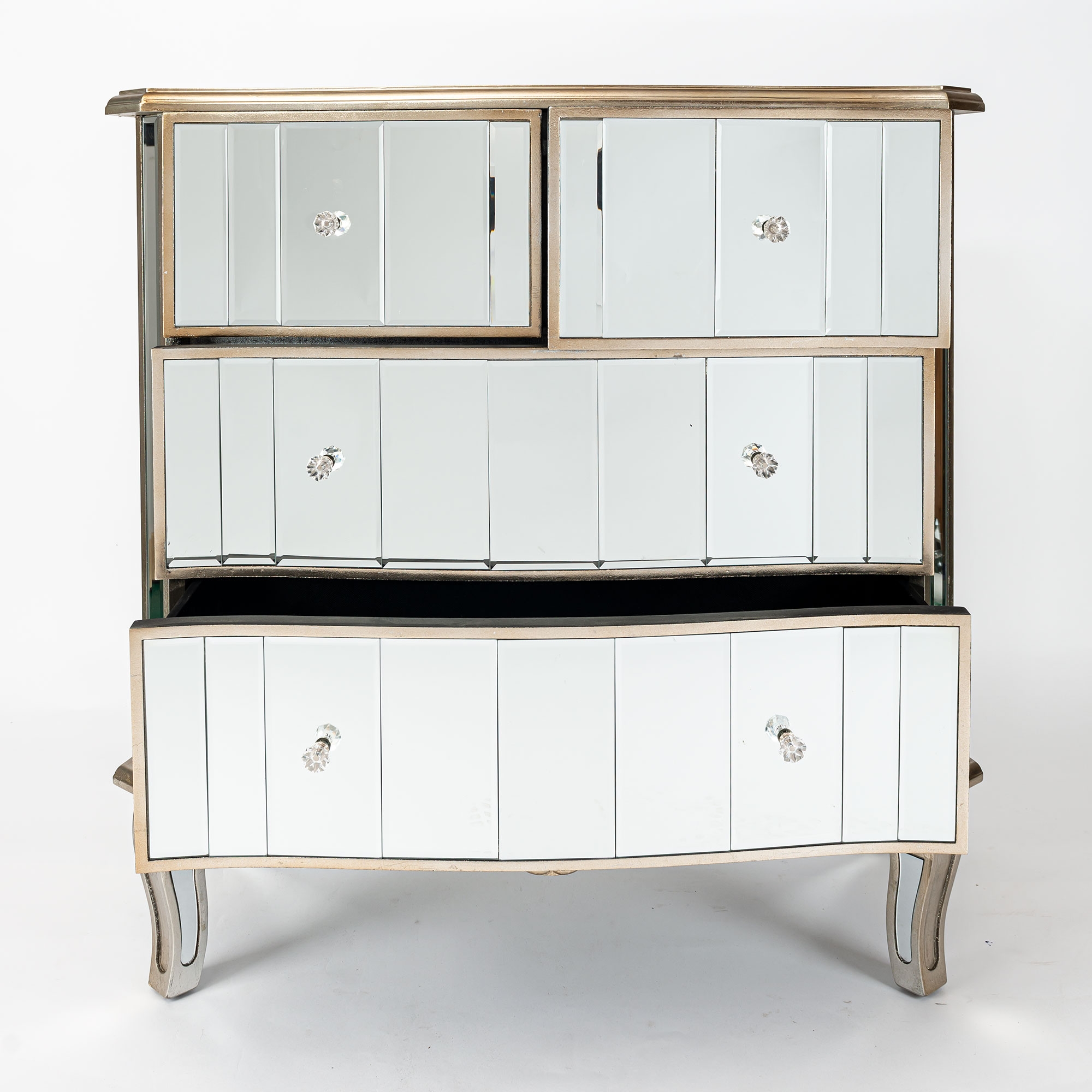  Annabelle Mirrored Chest of Drawers - Champagne Silver Gilt Leaf