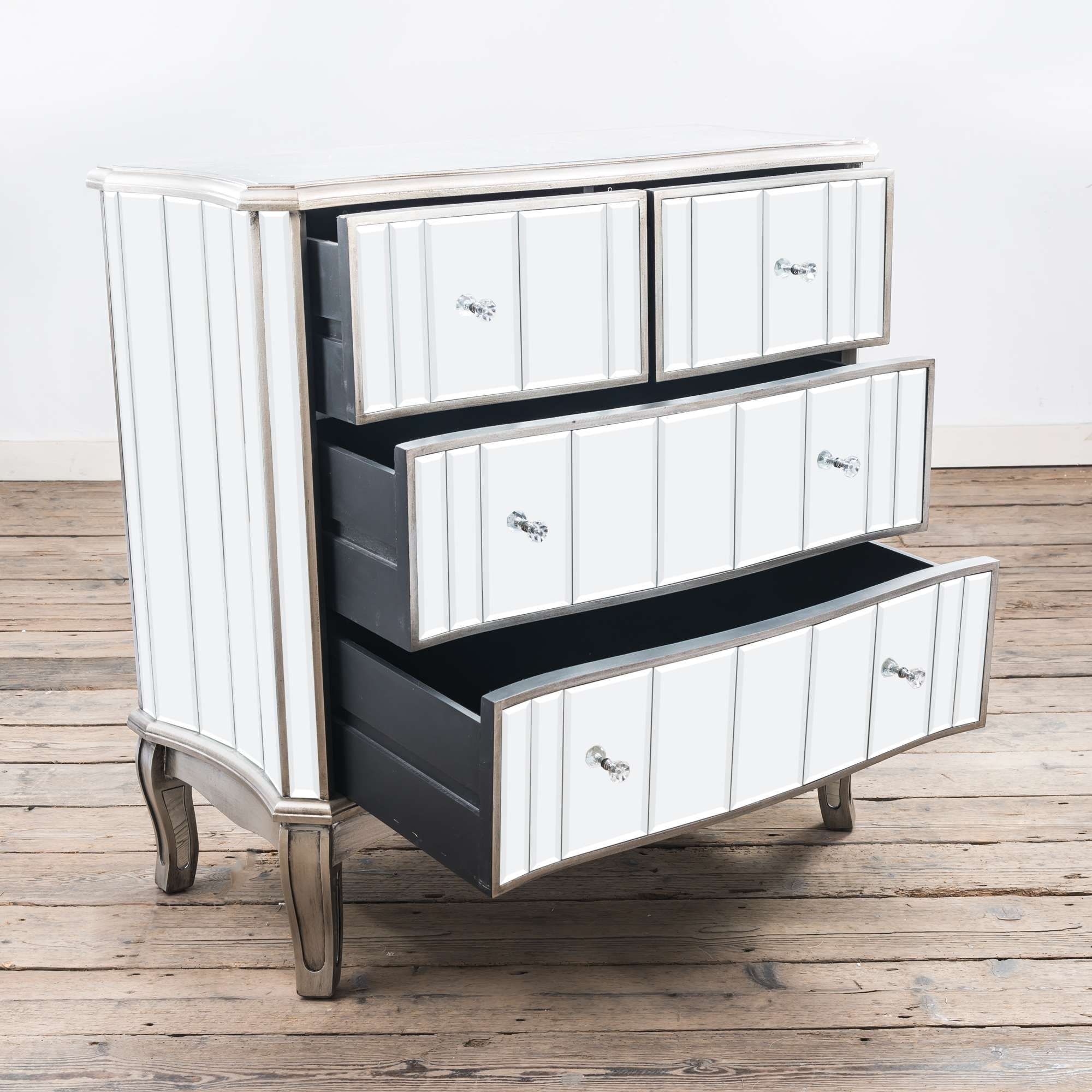Annabelle Mirrored Chest of Drawers - Antique Silver
