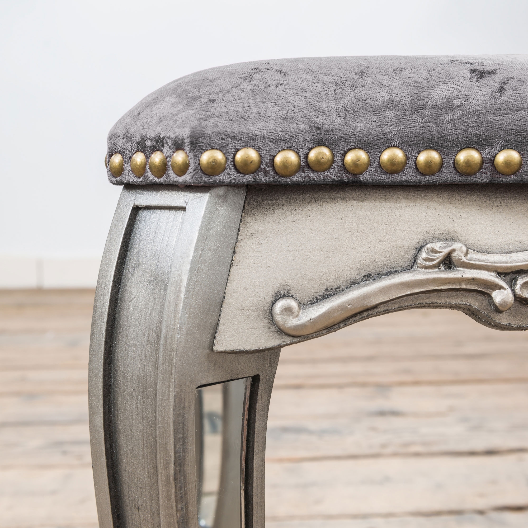 Annabelle Mirrored Dressing Table Stool - Antique Silver