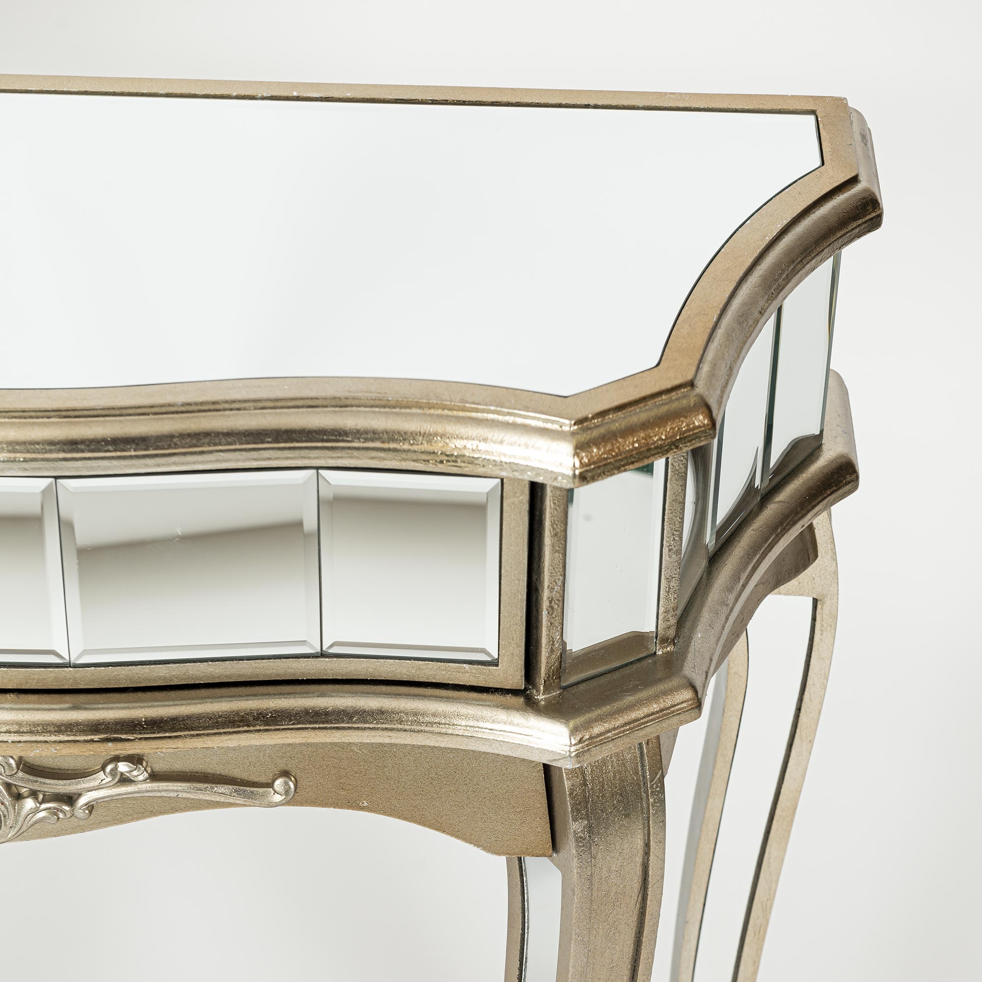 Annabelle Mirrored Dressing Table - Champagne Silver Gilt Leaf