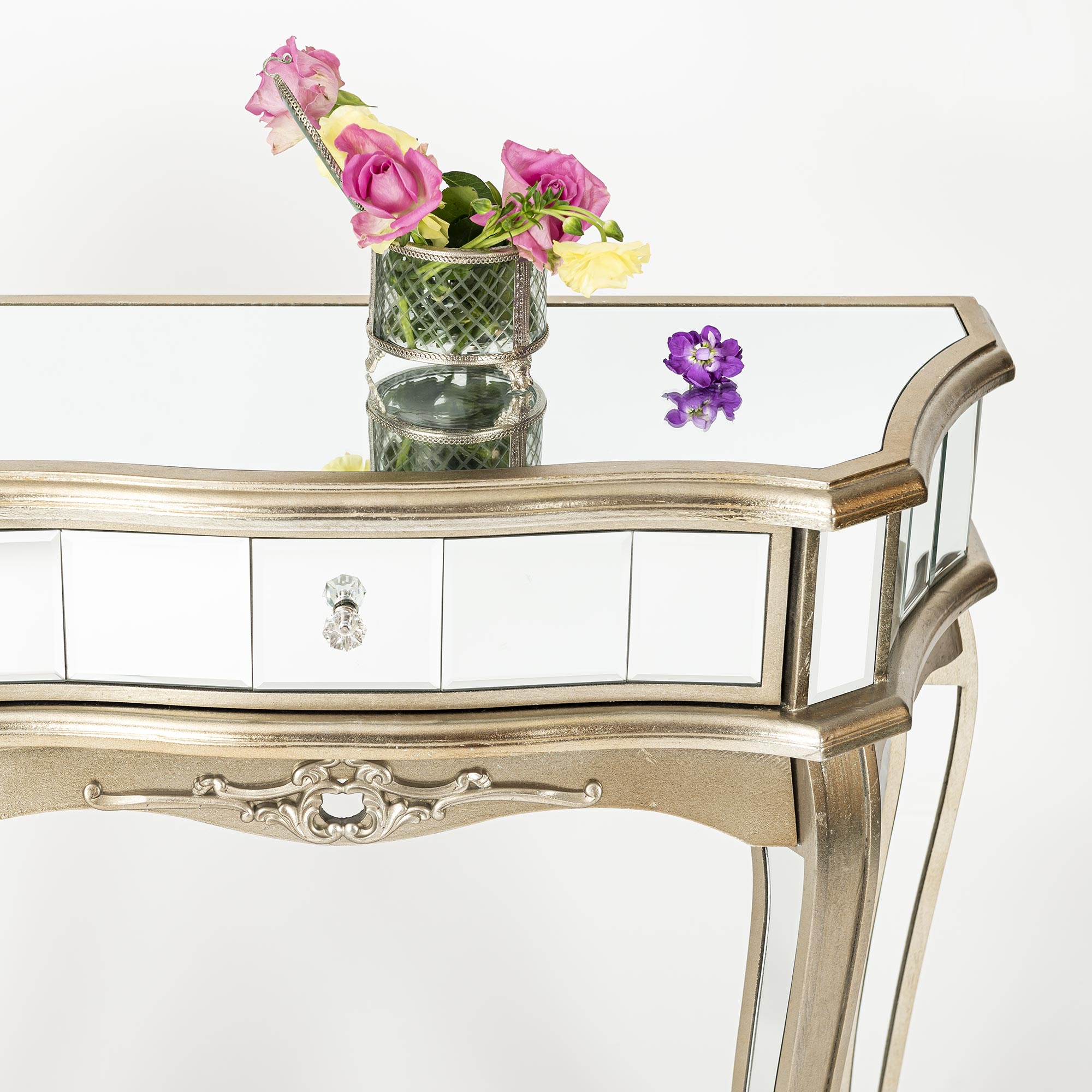 Annabelle Mirrored Dressing Table - Champagne Silver Gilt Leaf