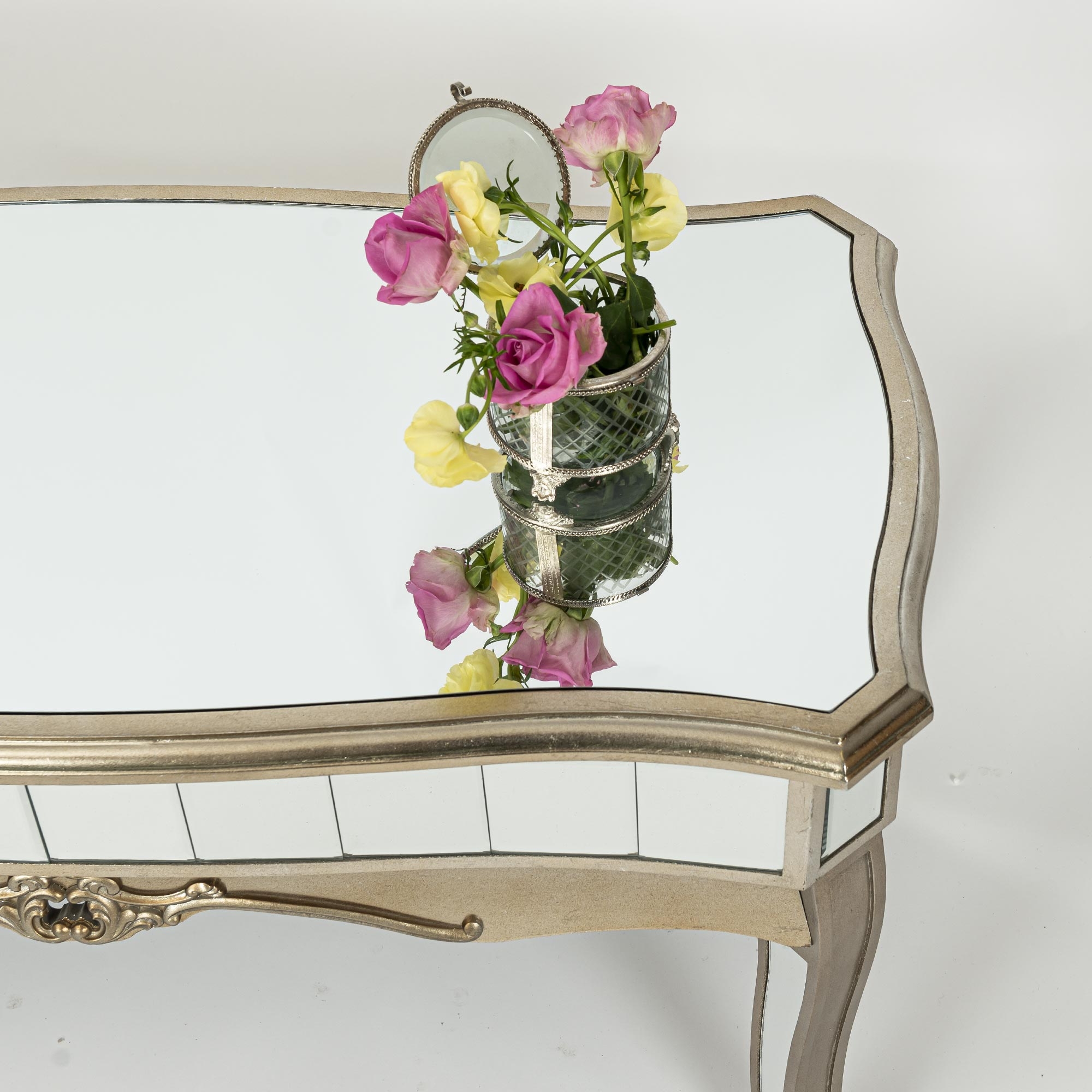 Annabelle Mirrored Coffee Table - Champagne Silver Gilt Leaf