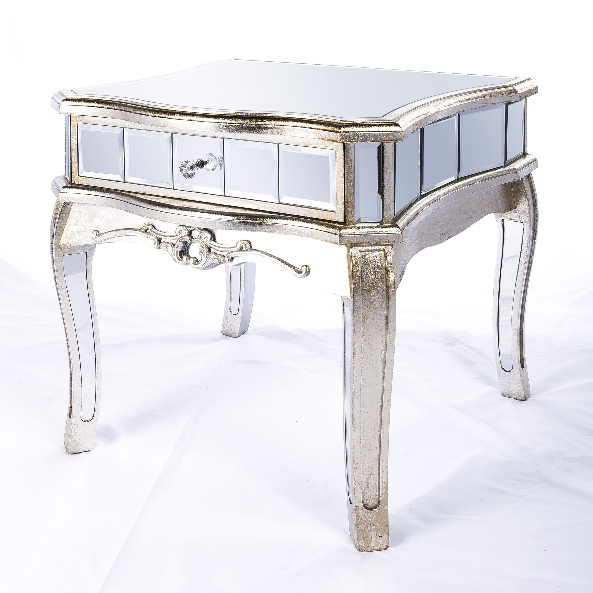 Annabelle Mirrored Side Table - Champagne Silver Gilt Leaf