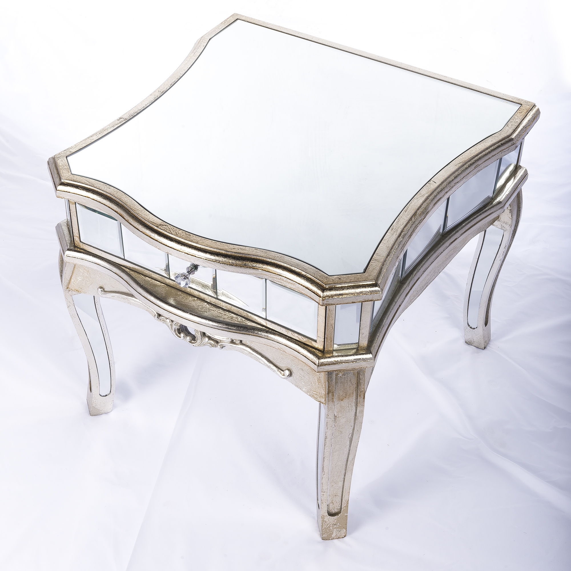 Annabelle Mirrored Side Table - Champagne Silver Gilt Leaf