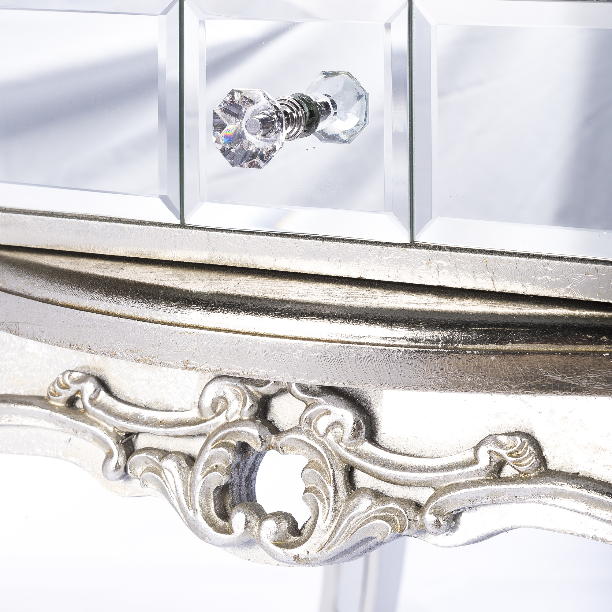 Annabelle Mirrored Side Table - Champagne Silver Gilt Leaf