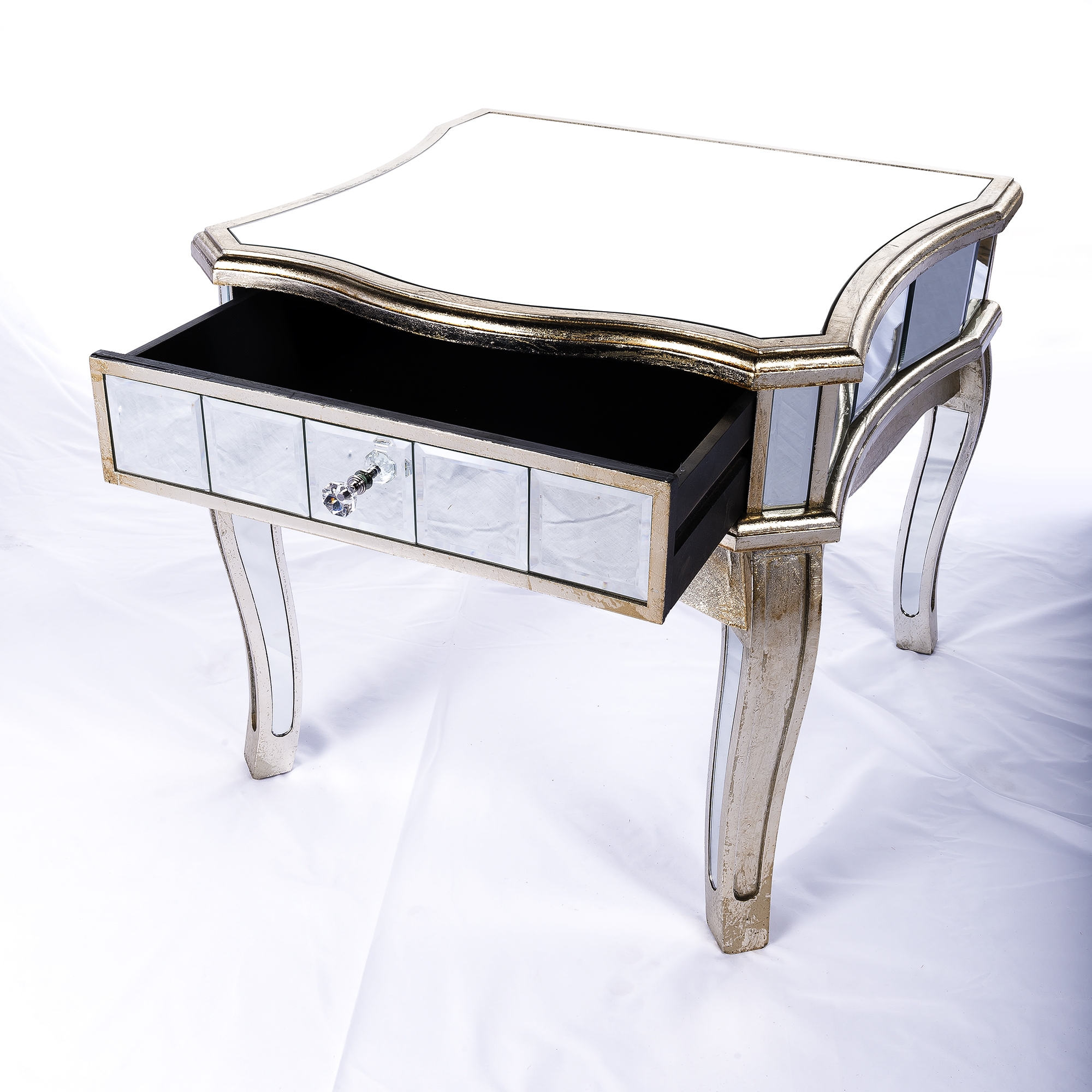 Annabelle Mirrored Side Table - Champagne Silver Gilt Leaf