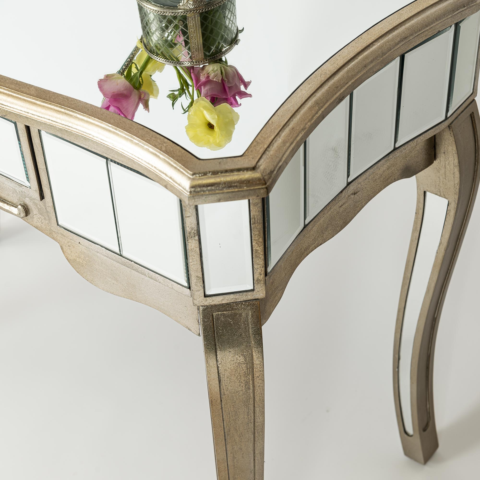 Annabelle Mirrored Console Dressing Table - Champagne Silver Gilt Leaf