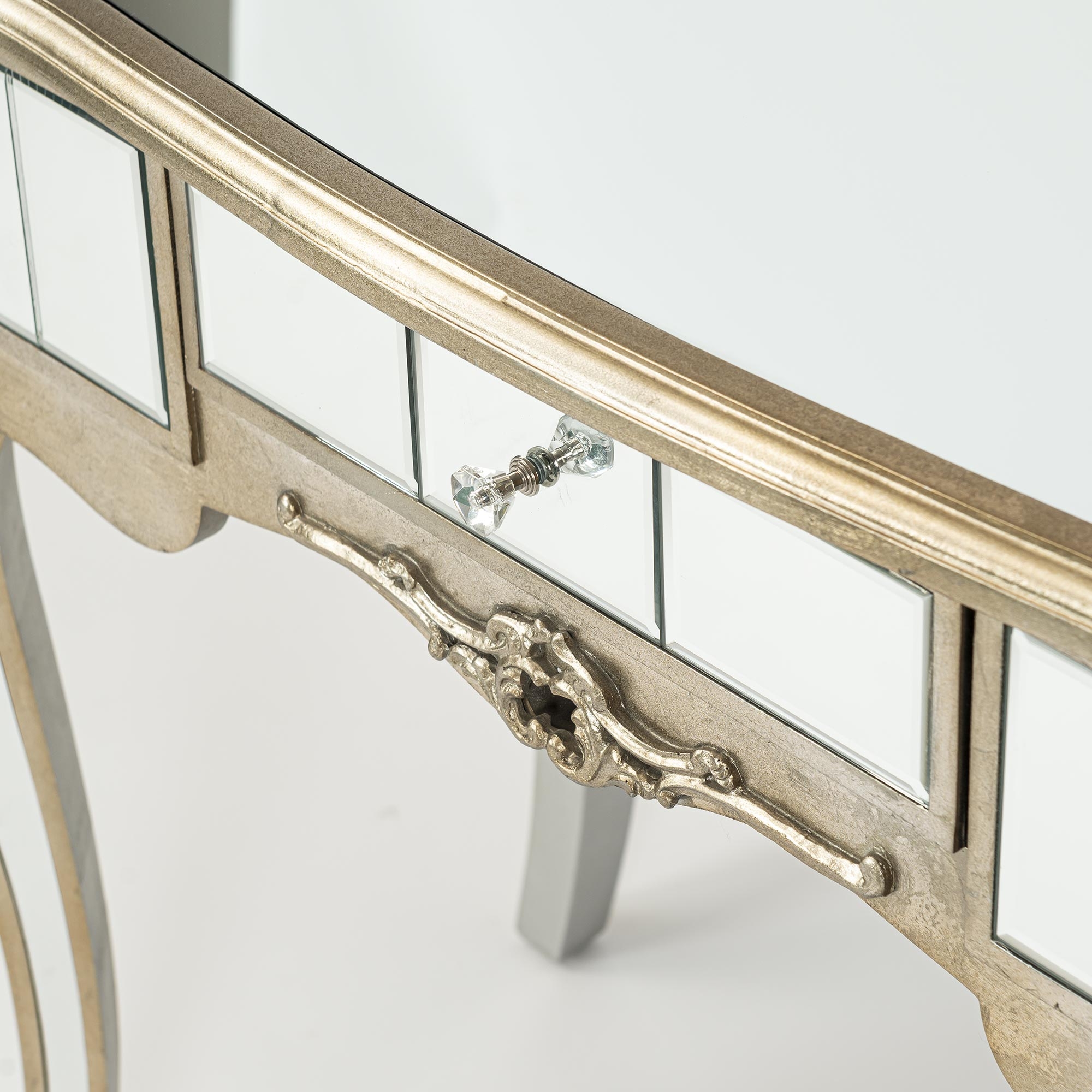 Annabelle Mirrored Console Dressing Table - Champagne Silver Gilt Leaf
