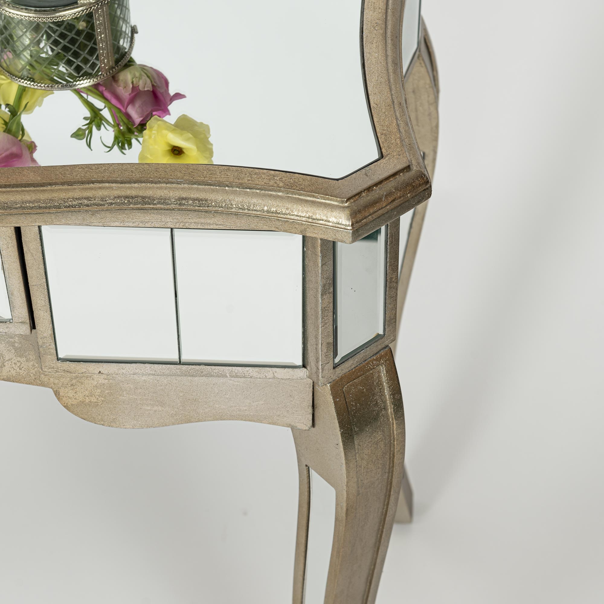 Annabelle Mirrored Console Dressing Table - Champagne Silver Gilt Leaf