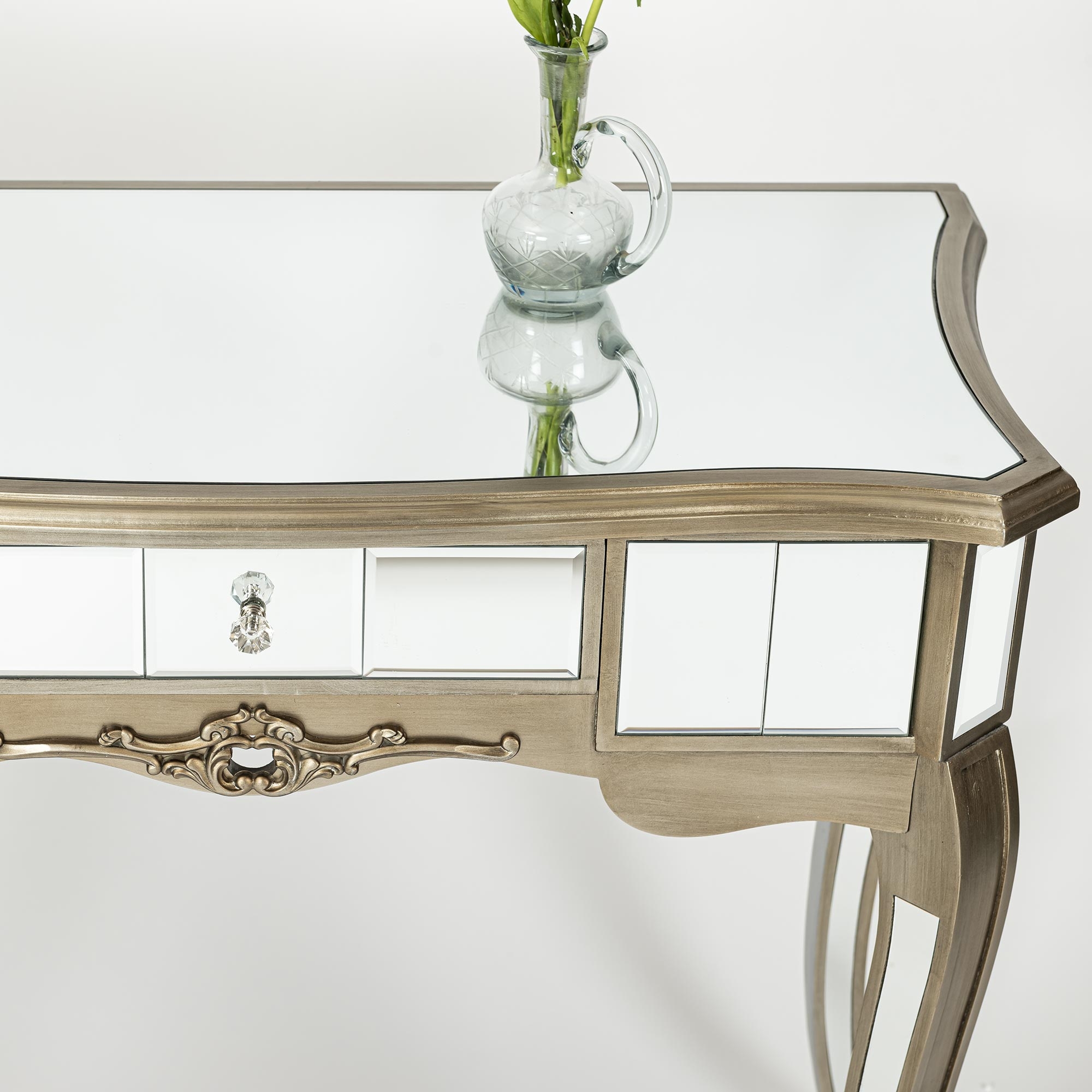 Annabelle Mirrored Console Dressing Table - Antique Silver