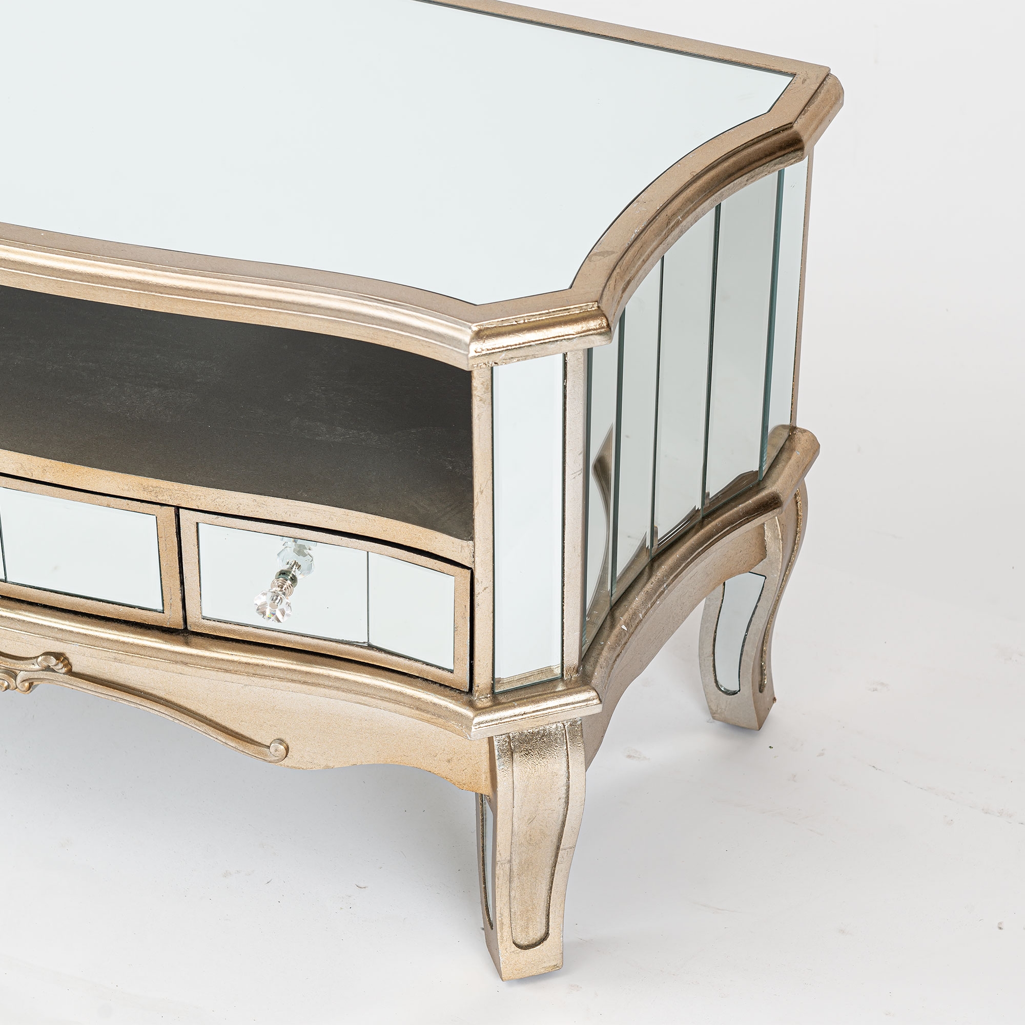 Annabelle Mirrored TV Media Unit - Champagne Silver Gilt Leaf